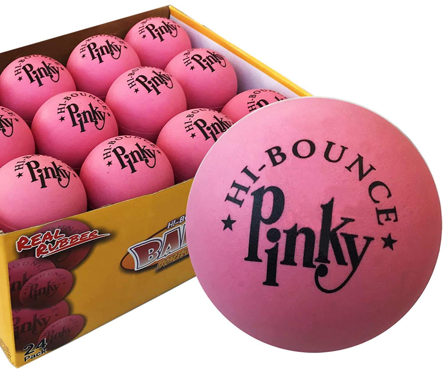 Premium Rubber Ball 24 Balls Pack Pinky Bouncy Ball Colorful Display Box and Balls Combo Party Supplies Real Solid Rubber High Bounce Pink Ball Wall