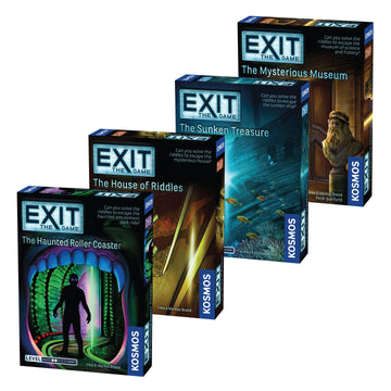 EXIT: The Game 4-Pack Escape Room | Beginner Bundle | Haunted Roller Coaster, Sunken Treasure, Mysterious Museum, House of Riddles | Family-Friendly