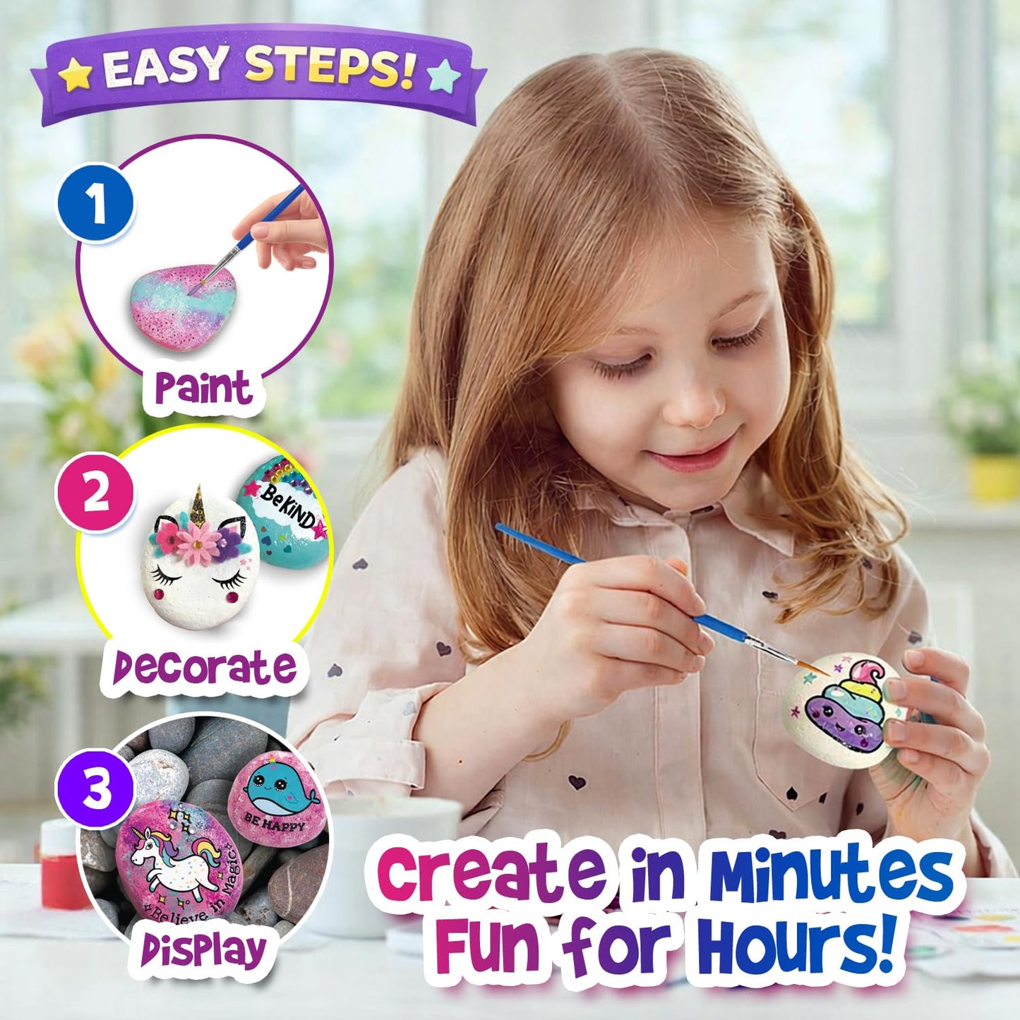Sii Pikki Unicorn Rock Painting Kit for Kids - Arts and Crafts DIY Set, Paint & Decorate Stones, Kids Craft Kit, Fun Family Activity,Creative Gift