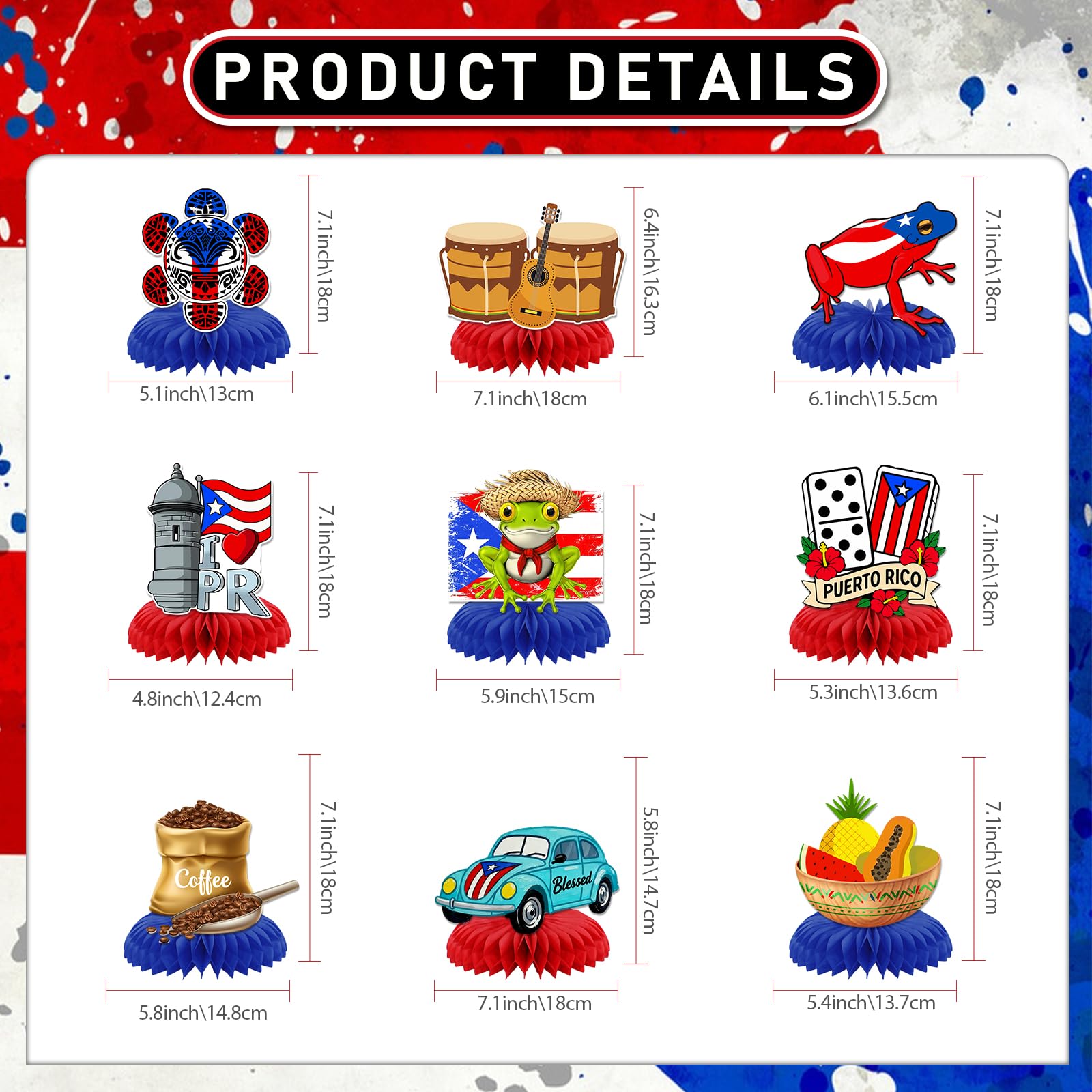 Puerto Rico Party Decorations: 9PCS Puerto Rico Honeycomb Centerpieces for Tables Puerto Rican Rapper Theme Party Decorations Puerto Rican Table Decor