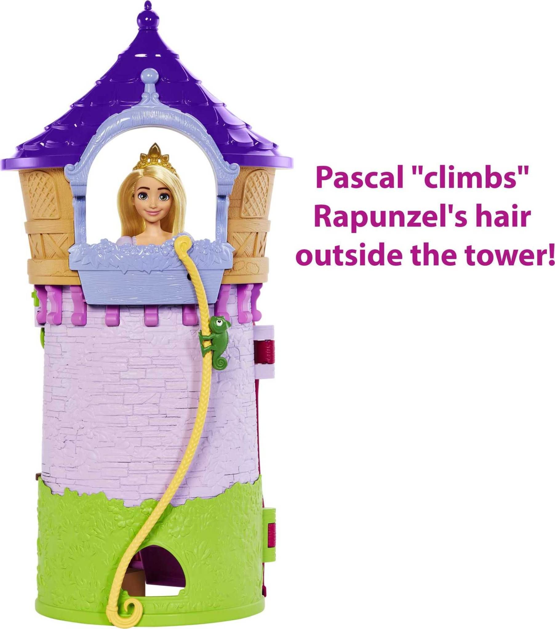 Mattel Disney Princess Rapunzel Tower Doll House Playset with Rapunzel Fashion Doll, 6 Play Areas, 15 Accessories and Pascal