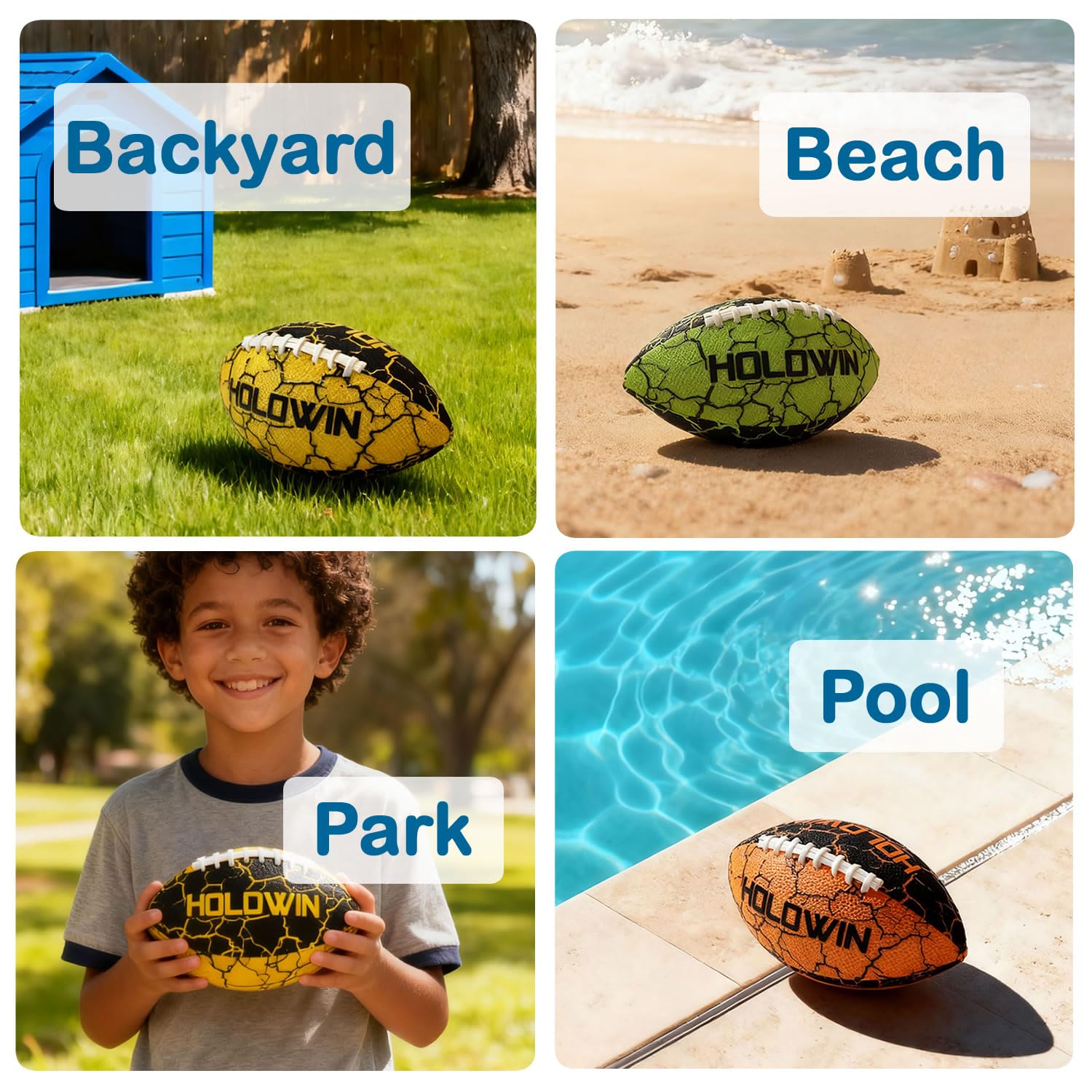 HW HOLOWIN Waterproof Footballs for Pool & Beach Outdoor for Kids & Adults