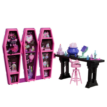 Monster High Room of Magic Potions Draculaura Box with Count Fabulous Bat, more than 12 pieces and surprise transformations, JBF15