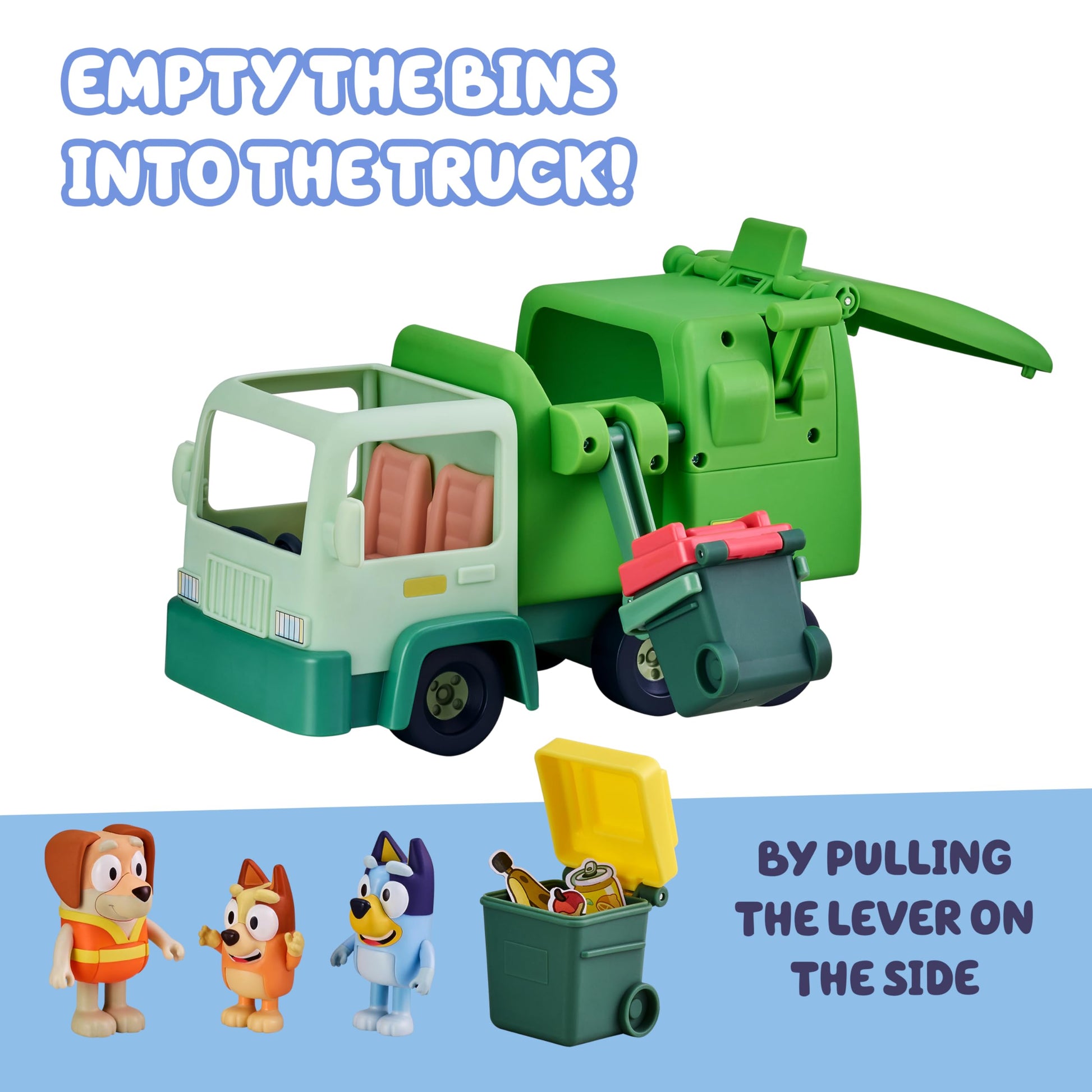 Bluey Garbage Truck Playset, Bingo & Bin Man Figures, Interactive Lever