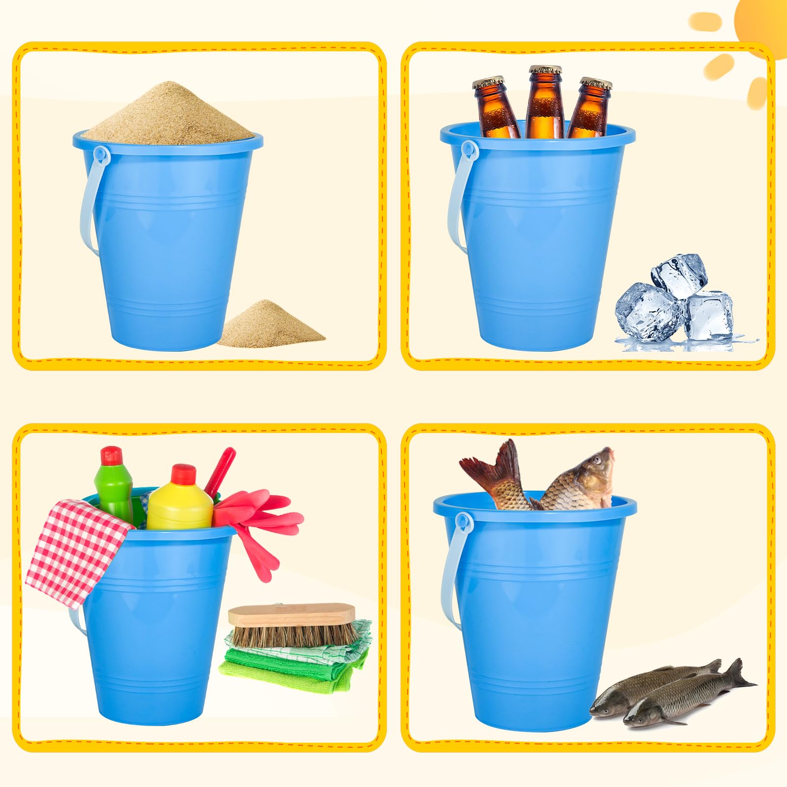 Holady 8 Inch Large Sand Beach Buckets Pail,Sand Bucket Water Bucket for Beach Fun Great Summer Party Accessory
