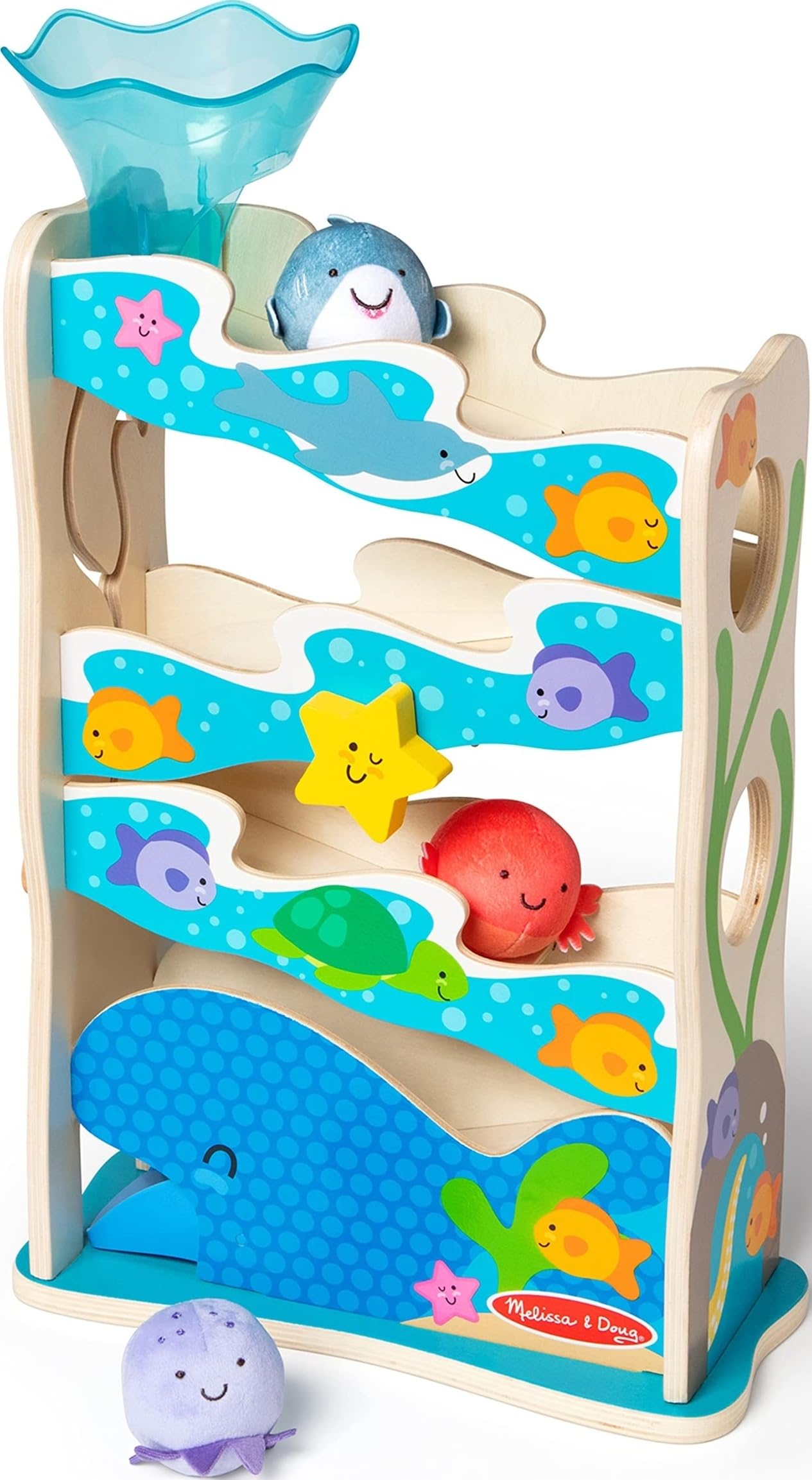 Melissa & Doug Rollables Wooden Ocean Slide Infant and Toddler Toy (5 Pieces) Ocean Themed Toys For Toddlers, Early Learning Toys For Infants And