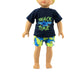 American Fashion World Boy’s Shark Snack Time Rash Guard and Swim Trunk for 18-Inch Dolls | Premium Quality & Trendy Design