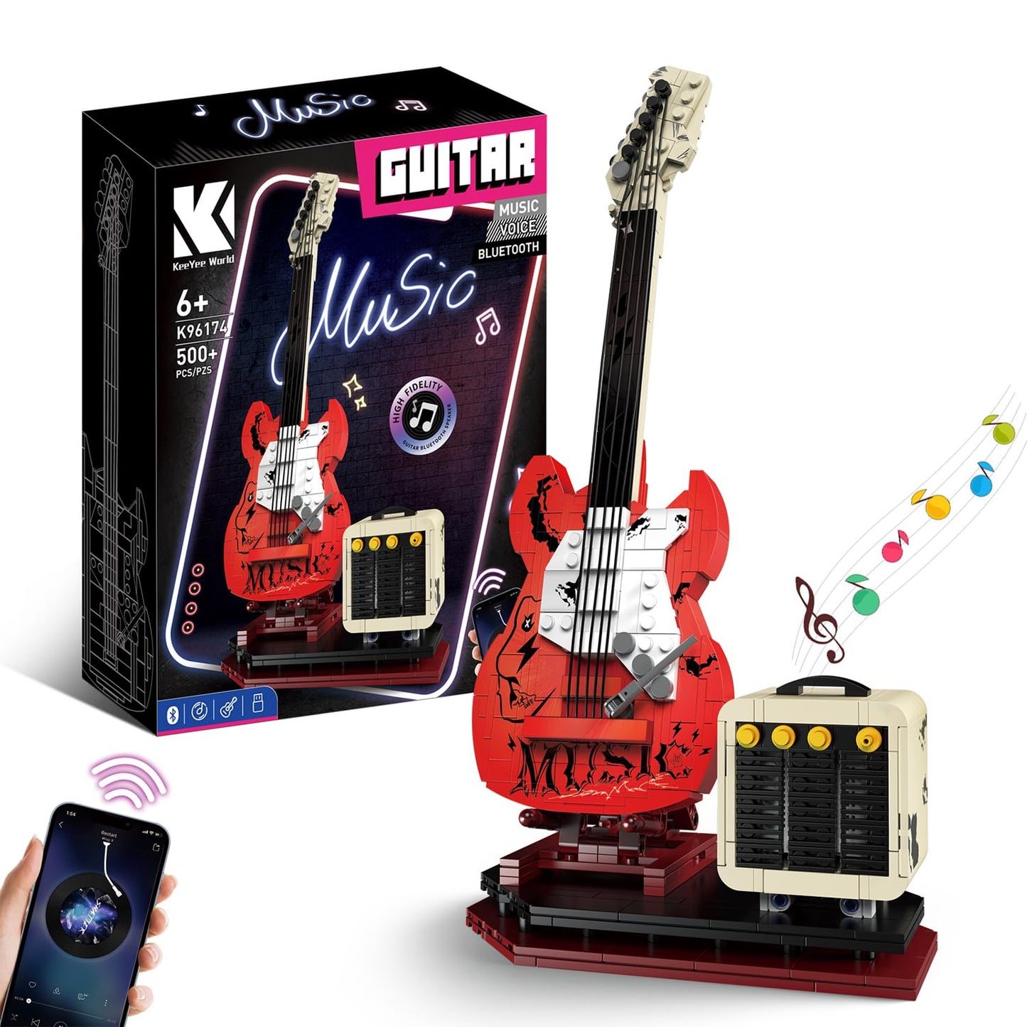 XYDongtong Guitar Music Interactive Building Set for Music Lovers, DIY Guitar Model Toy Compatible with Lego?Reverb Amplifier & Authentic Accessories