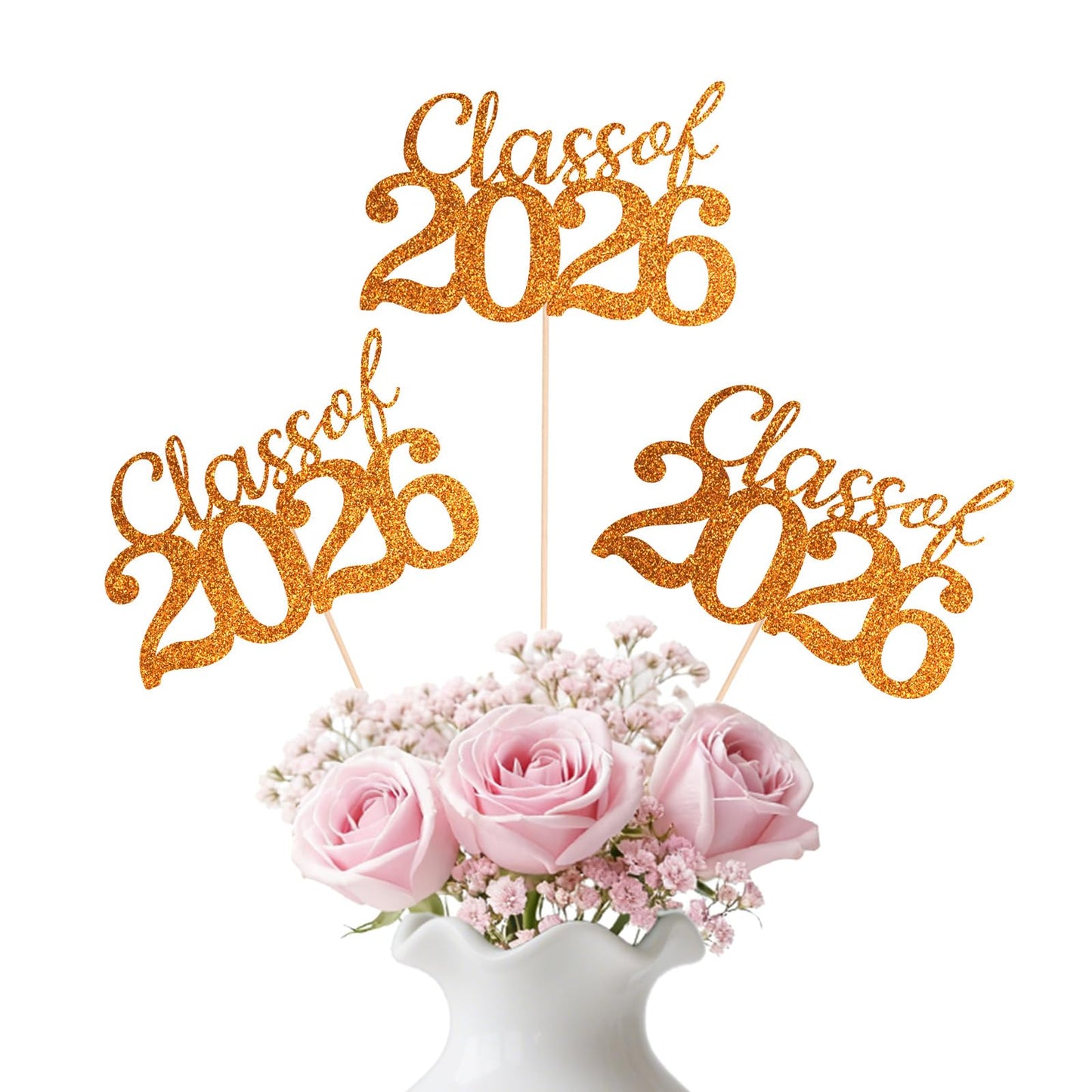 Orange Class of 2026 Double-sided Graduation Table Centerpieces, 12 Pcs Grad Party Decorations with Sticks, Graduation 2026 Party Supplies for Table