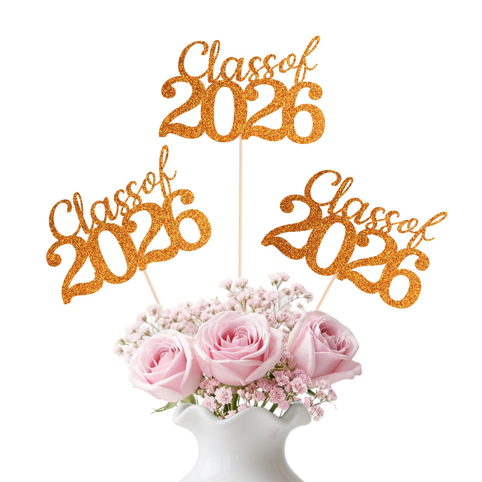 Orange Class of 2026 Double-sided Graduation Table Centerpieces, 12 Pcs Grad Party Decorations with Sticks, Graduation 2026 Party Supplies for Table