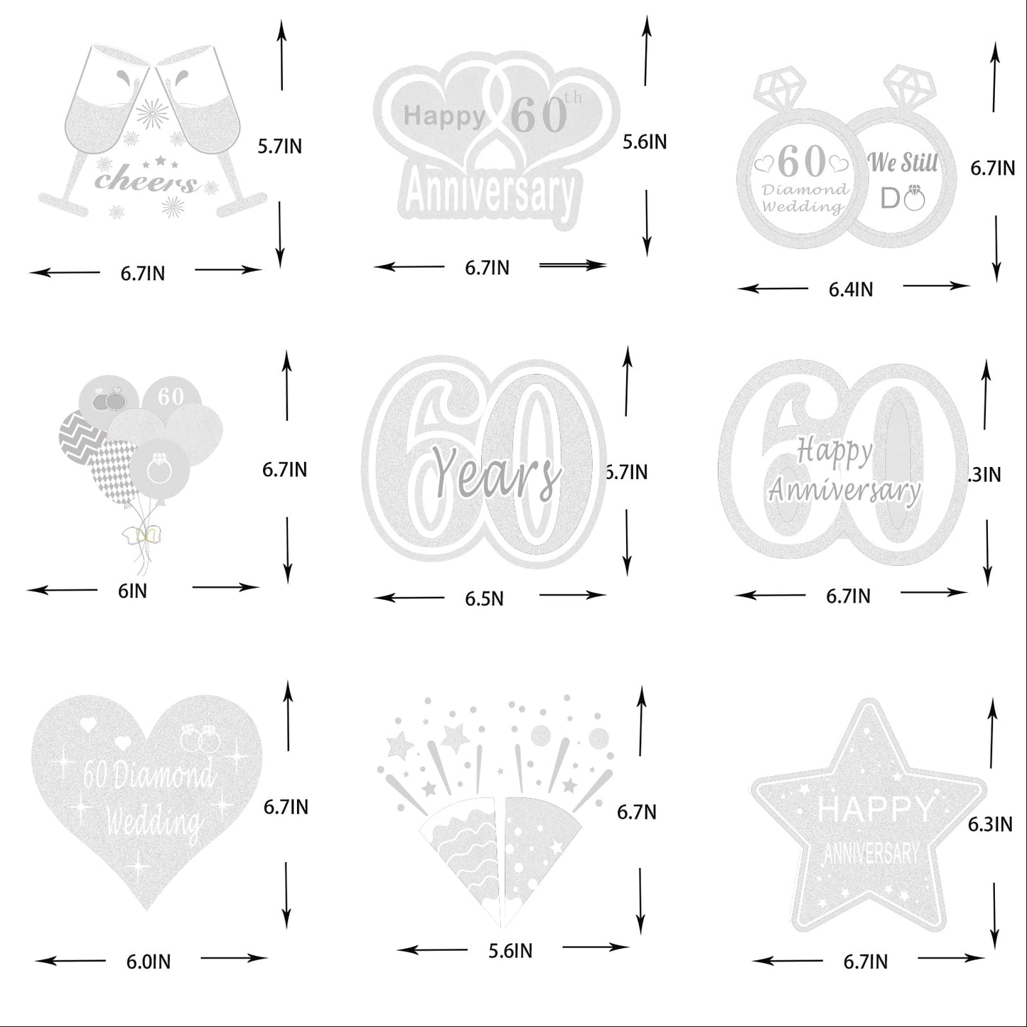 9Pcs Happy 60th Diamond Wedding Anniversary Honeycomb Centerpieces Decorations Silver 60 Anniversary Tale Party Supplies Romantic Cheer to 60 Years