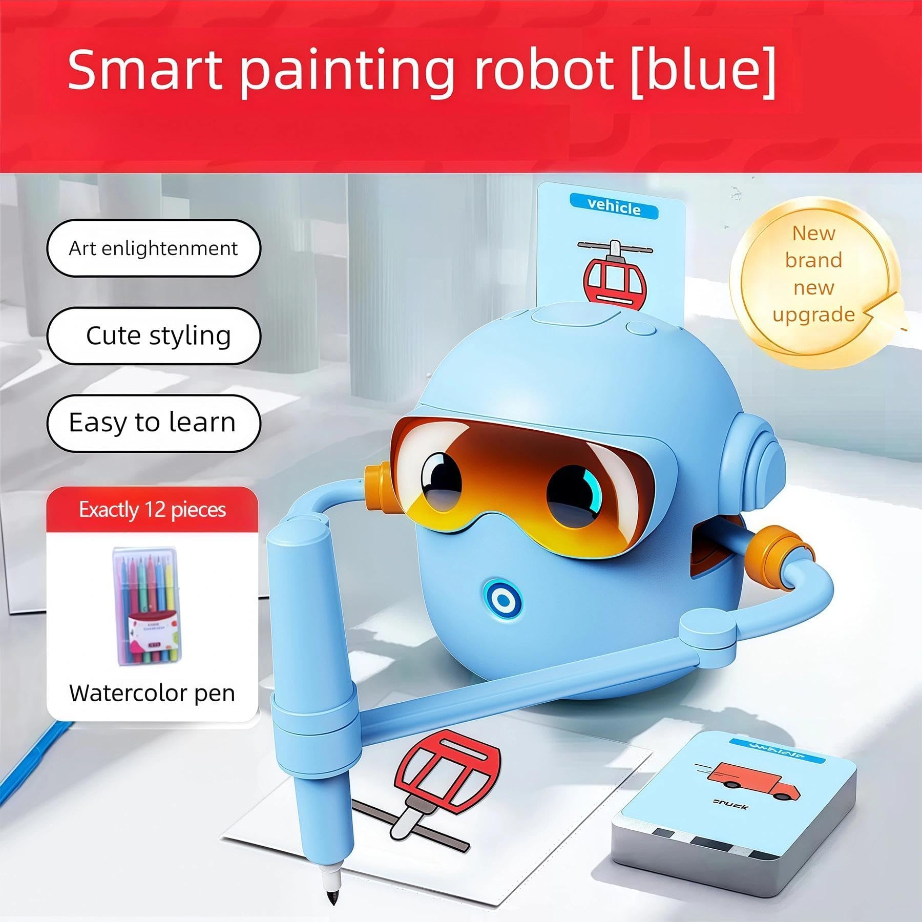 BEBESIRI Drawing Robot for Kids Montessori Painting Toys Voice Interactive Educational Drawing Machine with 100 Word Cards,12 Colorful Pens