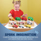 Constructive Playthings Set of 10 Wooden Community Vehicles, Freewheeling Wooden Cars and Trucks, Imaginative Play for Ages 3 Years and Up