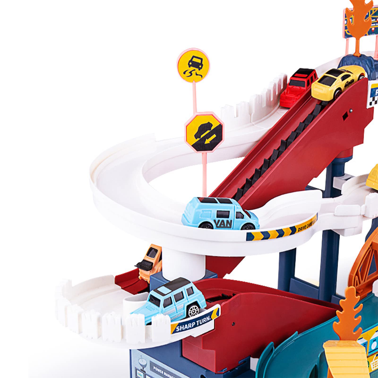 Toy Car Ramp Track Dinosaur Climbing Hills Railcar Colorful Vehicles Construction Play Set with 12 Mini Racer Cars and Track for Preschool Gifts Kids