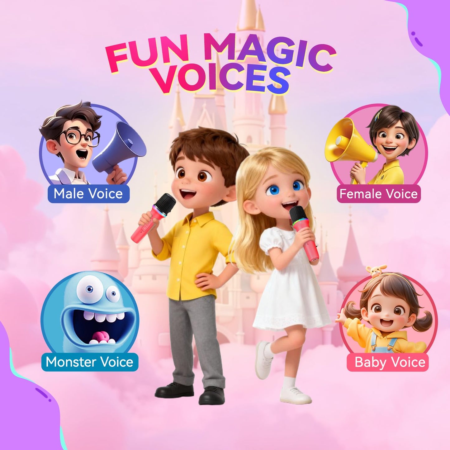 Karaoke Machine for Kids with 2 Wireless Microphones,Girls Speaker with Christmas Colorful LED Lights,Birthday Gift for 3-12 Years Old,Portable Toys