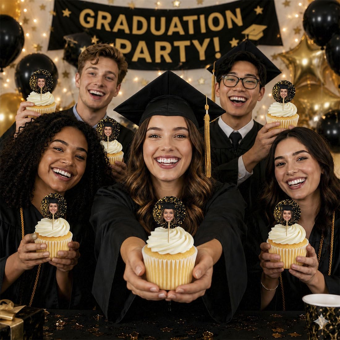 Andaz Press 20 Custom Cupcake Toppers, Personalized Cupcake Topper with Custom Face Photo, Name, Customized Cupcake Toppers for Graduation, Birthday