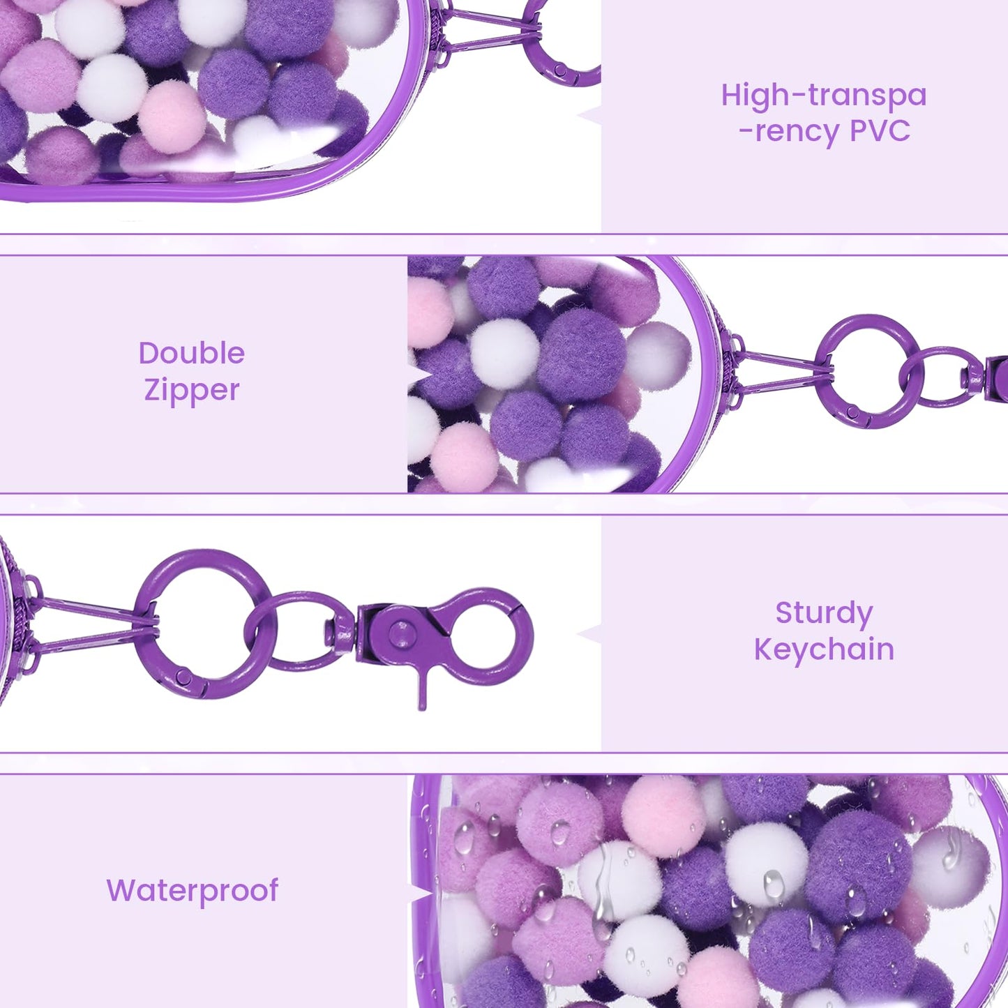 NYTGAH 3 Pack Clear Figure Display Bag with Keychain with 3 Sgapes,Waterproof&Dustproof Blind Box Keychain Pouch with Zipper(Purple)