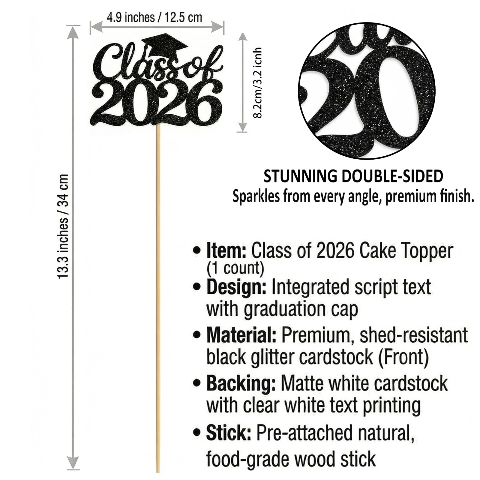 Class of 2026 Graduation Cake Toppers & Table Centerpieces for Dessert Table, Grad Party Supplies for High School College Celebration, Photo Props