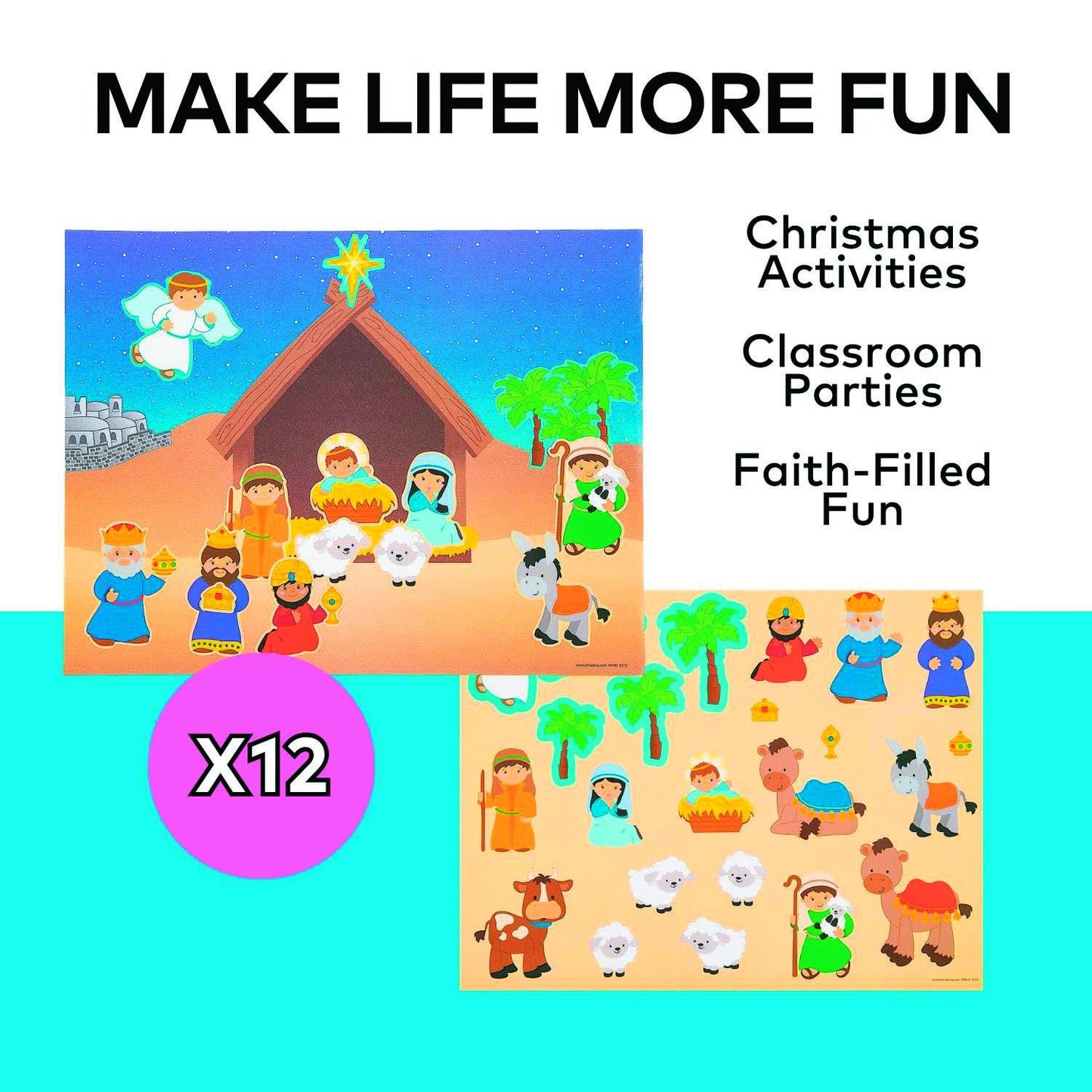 Fun Express - Design Your Own Nativity Sticker Scene for Christmas - Stationery - 12 Pieces