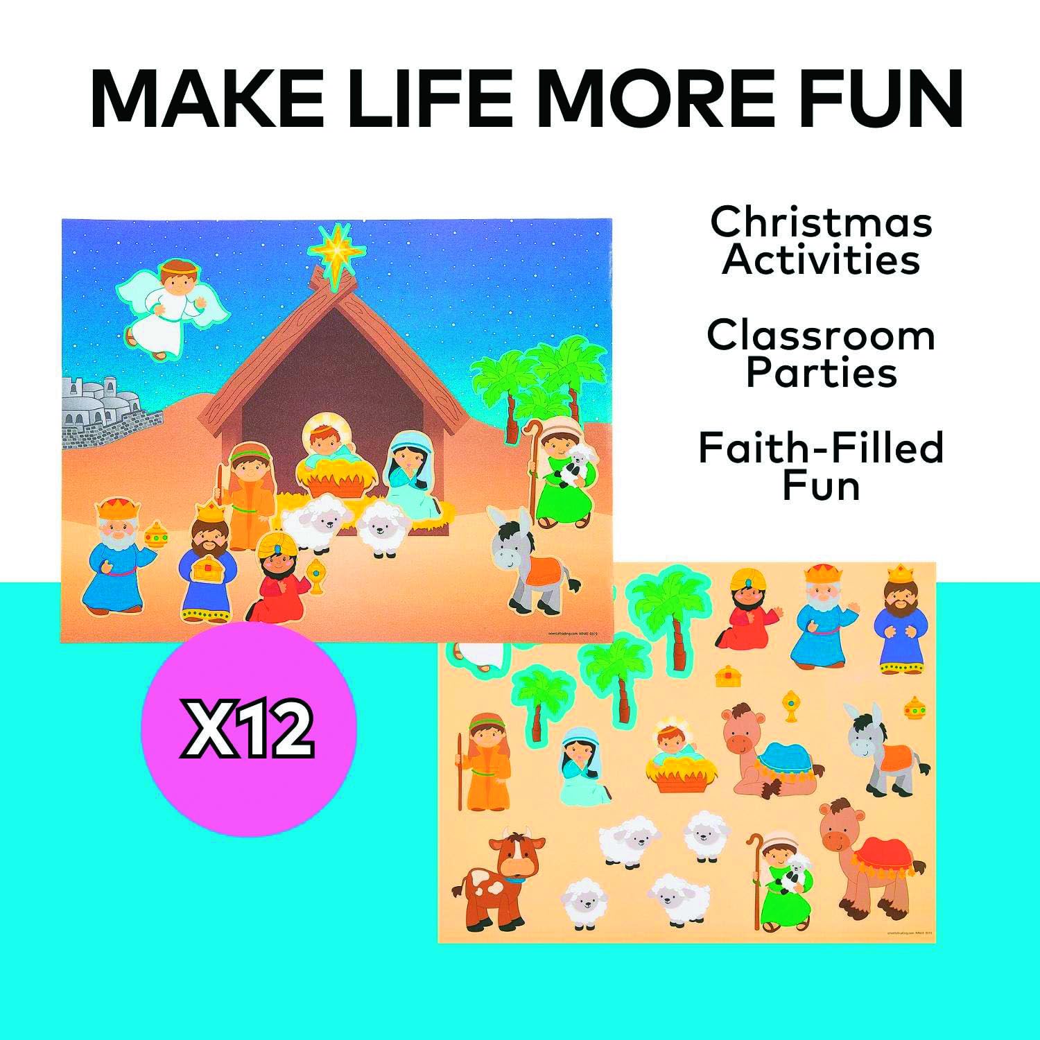 Fun Express - Design Your Own Nativity Sticker Scene for Christmas - Stationery - 12 Pieces