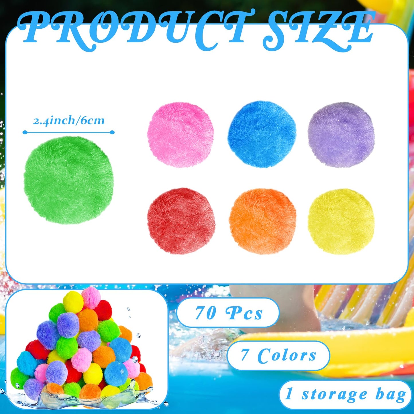 70 Pcs Reusable Water Balls with Mesh Bag,Outdoor Water Balloons for Kids,Soft Water Absorbent Balls for Outdoor Water Games,Pool,Beach,Activities