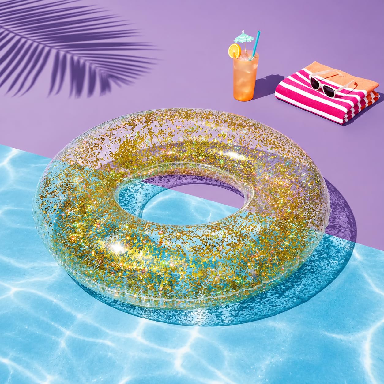 Anas Pool Floats Rings, Inflatable Swimming Pool Floating Rings, Summer Fun Glitter Multicolor Swim Tube Pool Floaties, Summer Outdoor Floats 3 Pack