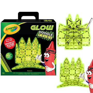 CreateOn Crayola Glow Doodle Magentic Tiles - Magnetic Building Toys for Kids, STEM Toys for Boys and Girls Ages 3+, 30-Piece Set