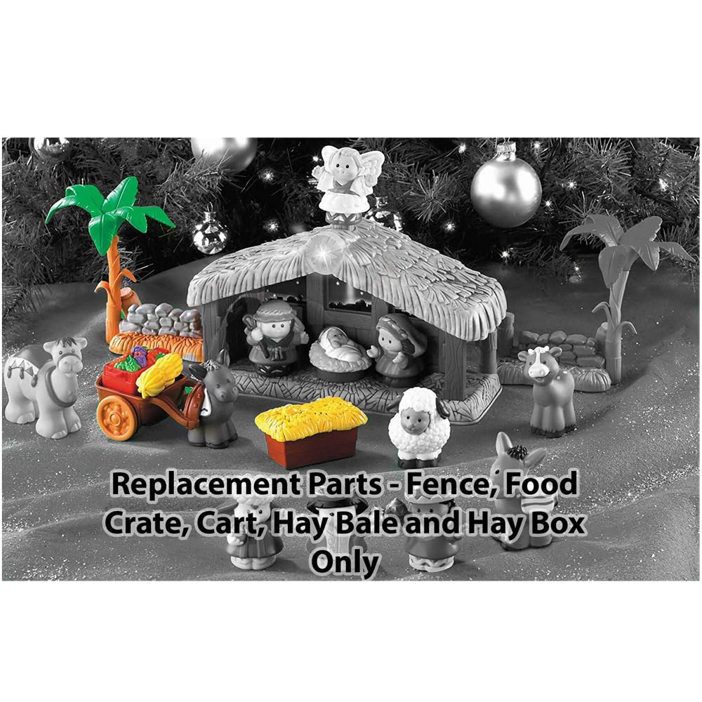 Replacement Parts for Little People Nativity and Christmas Story Nativity - J2404~1 Fence, Food Crate, Cart, Hay Bale and Hay Box