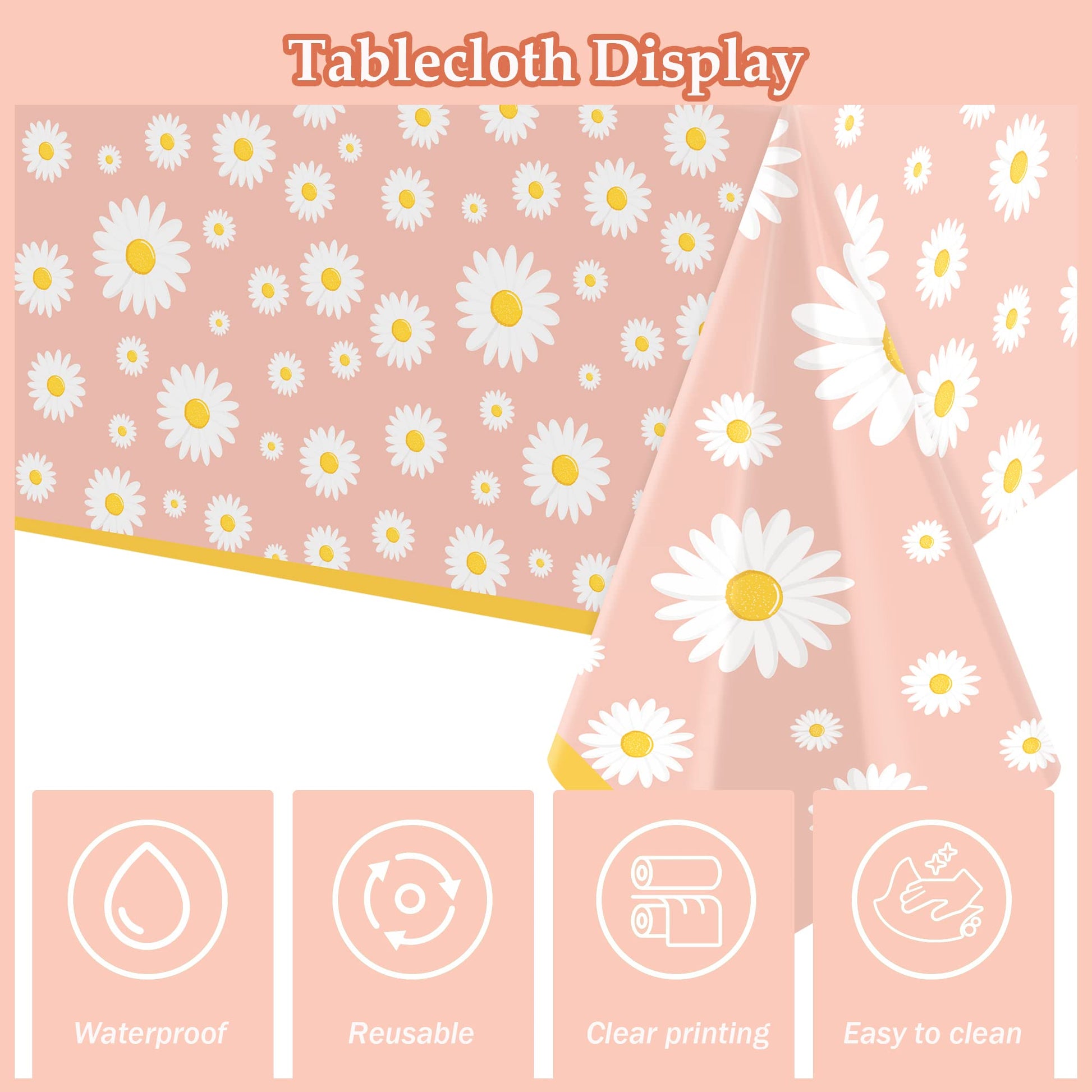 3 Pack Daisy Tablecloth Daisy Flower Birthday Party Decorations for Girls Disposable Plastic Groovy Table Cloth Groovy Retro Hippie Party Table Cover