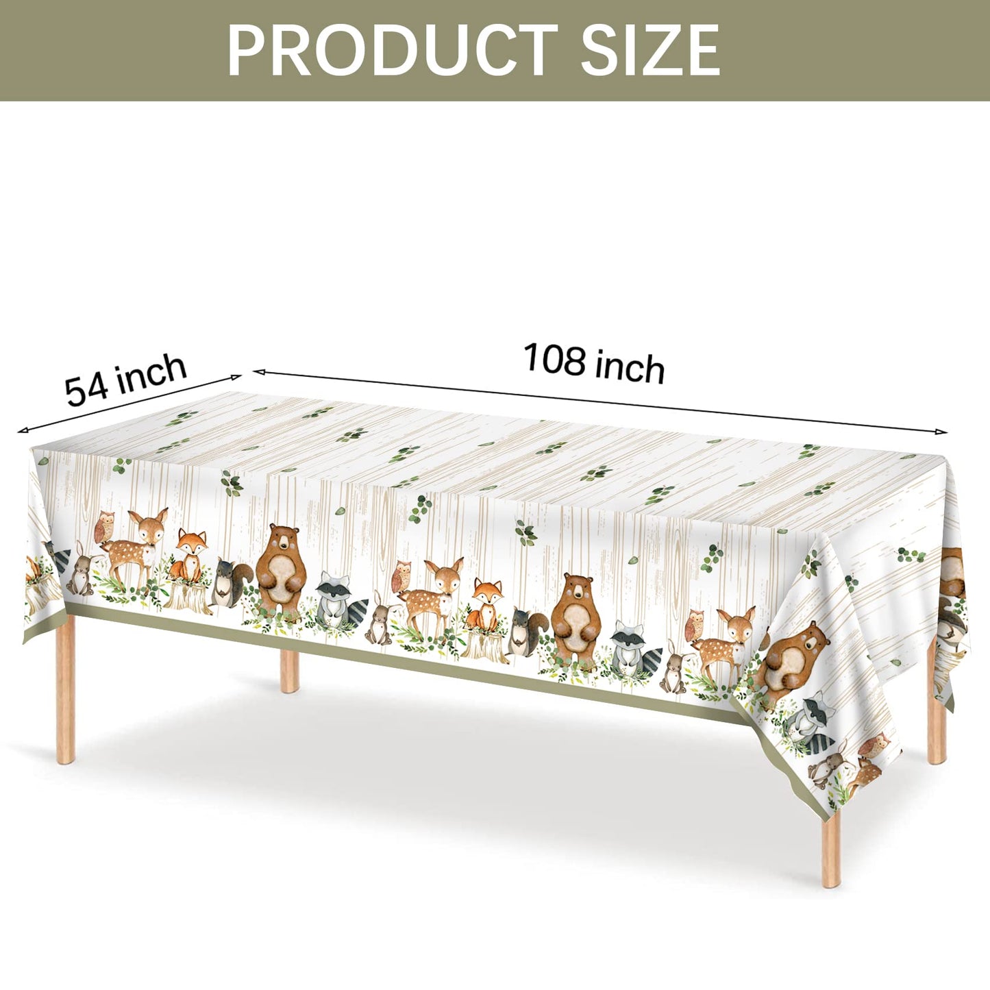 YARA Woodland Plastic Tablecloth For Baby Shower Decorations & Birthday Girl Boy |Safari Enchanted Forest Animals Decor |Neutral Gender Table