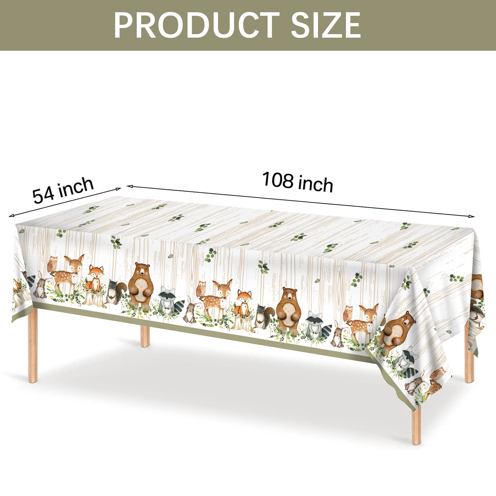 YARA Woodland Plastic Tablecloth For Baby Shower Decorations & Birthday Girl Boy |Safari Enchanted Forest Animals Decor |Neutral Gender Table