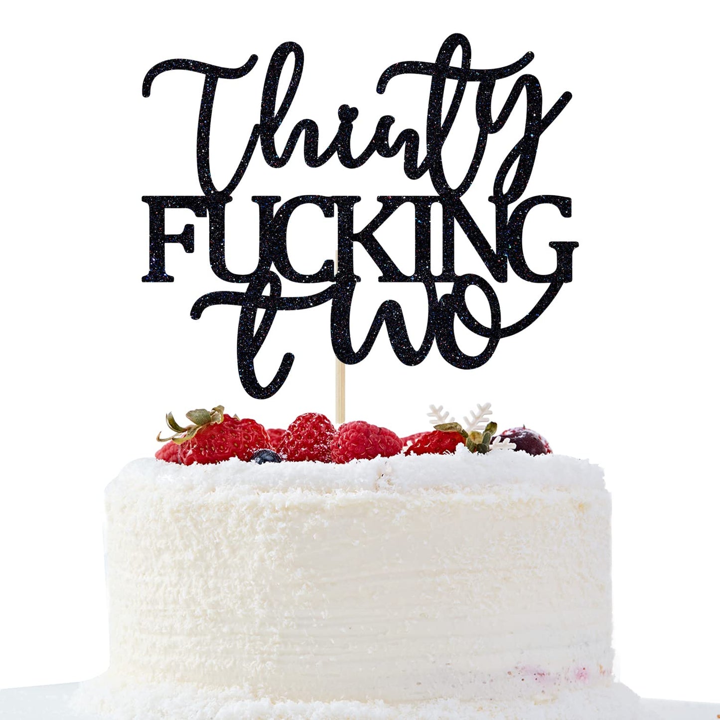 Thirty Fucking Two Cake Topper - Happy 32nd Birthday Cake Decor - Cheers to 32 Years Birthday Party Decorations Supplies, Black Glitter