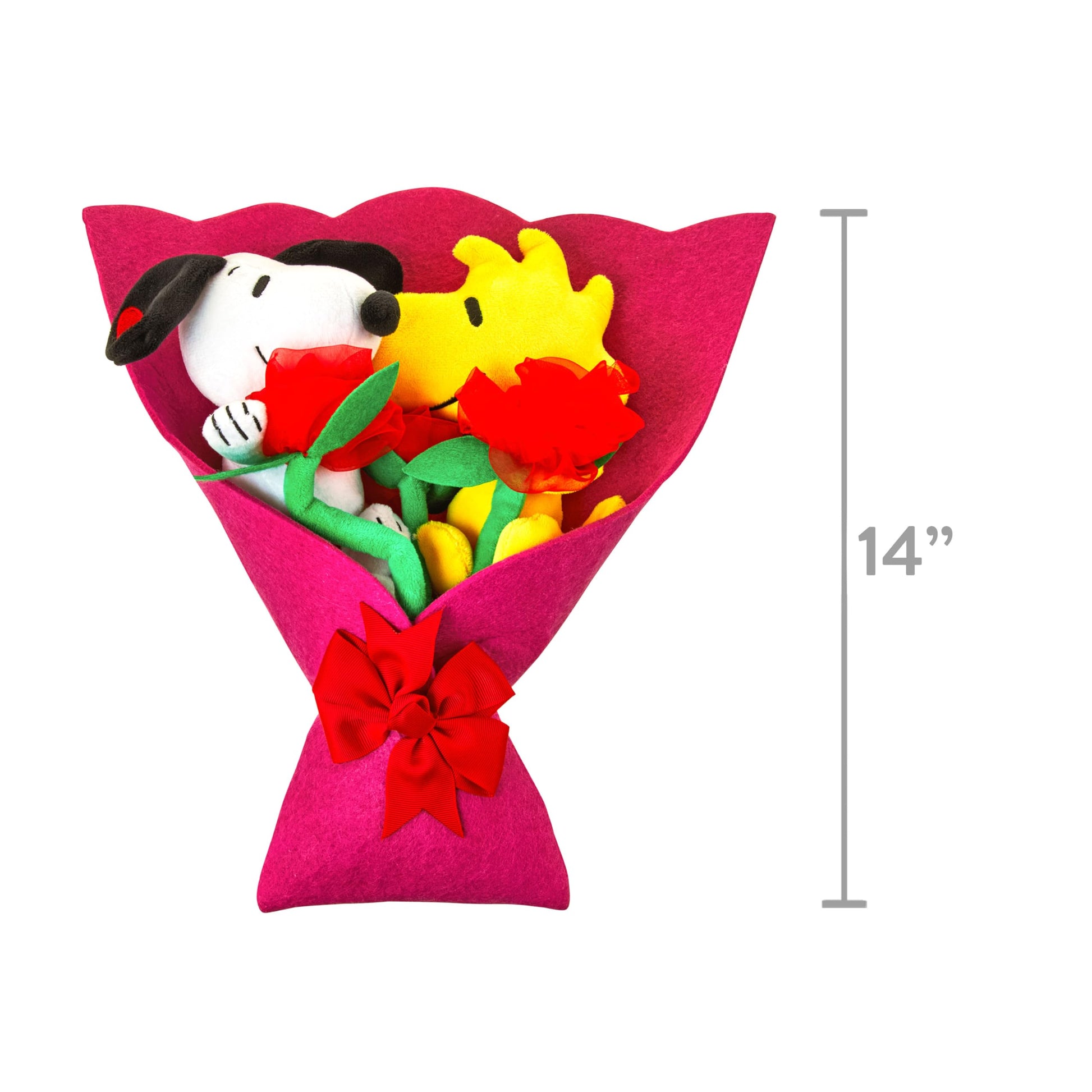 Ruz New 2024 Peanuts, Snoopy and Woodstock Plush 14"" Valentine's Bouquet, Multi-Color, All Ages, Removable Figures and Roses
