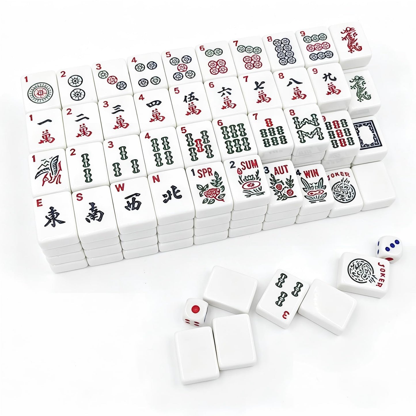 ZJXYM American Mahjong Tile Set, 166 White Tiles with Two Dices, Mahjong Tile Game for Four Players, (1.2’’x0.9’’x0.51’’)