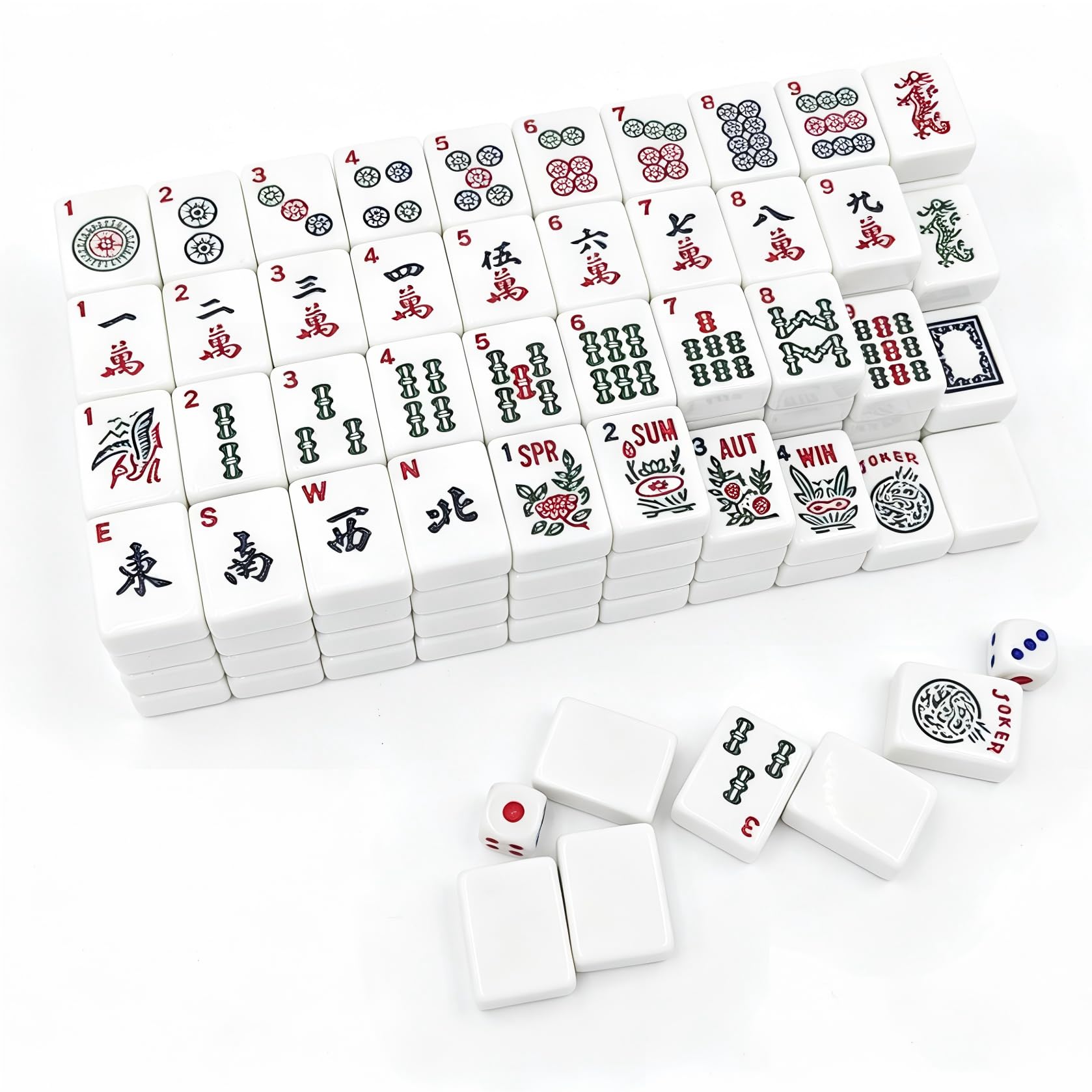 ZJXYM American Mahjong Tile Set, 166 White Tiles with Two Dices, Mahjong Tile Game for Four Players, (1.2’’x0.9’’x0.51’’)