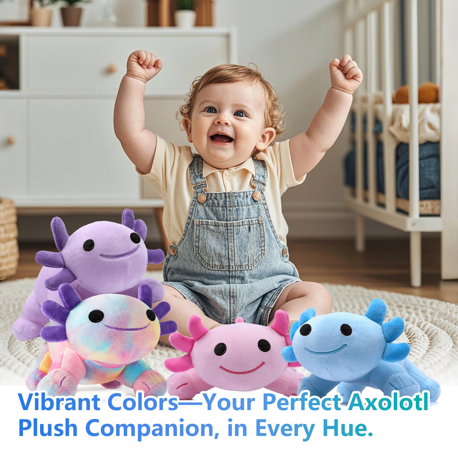 Cute Multicolor Axolotl Plush, Soft Stuffed Animal, Smiling Design (Colour)
