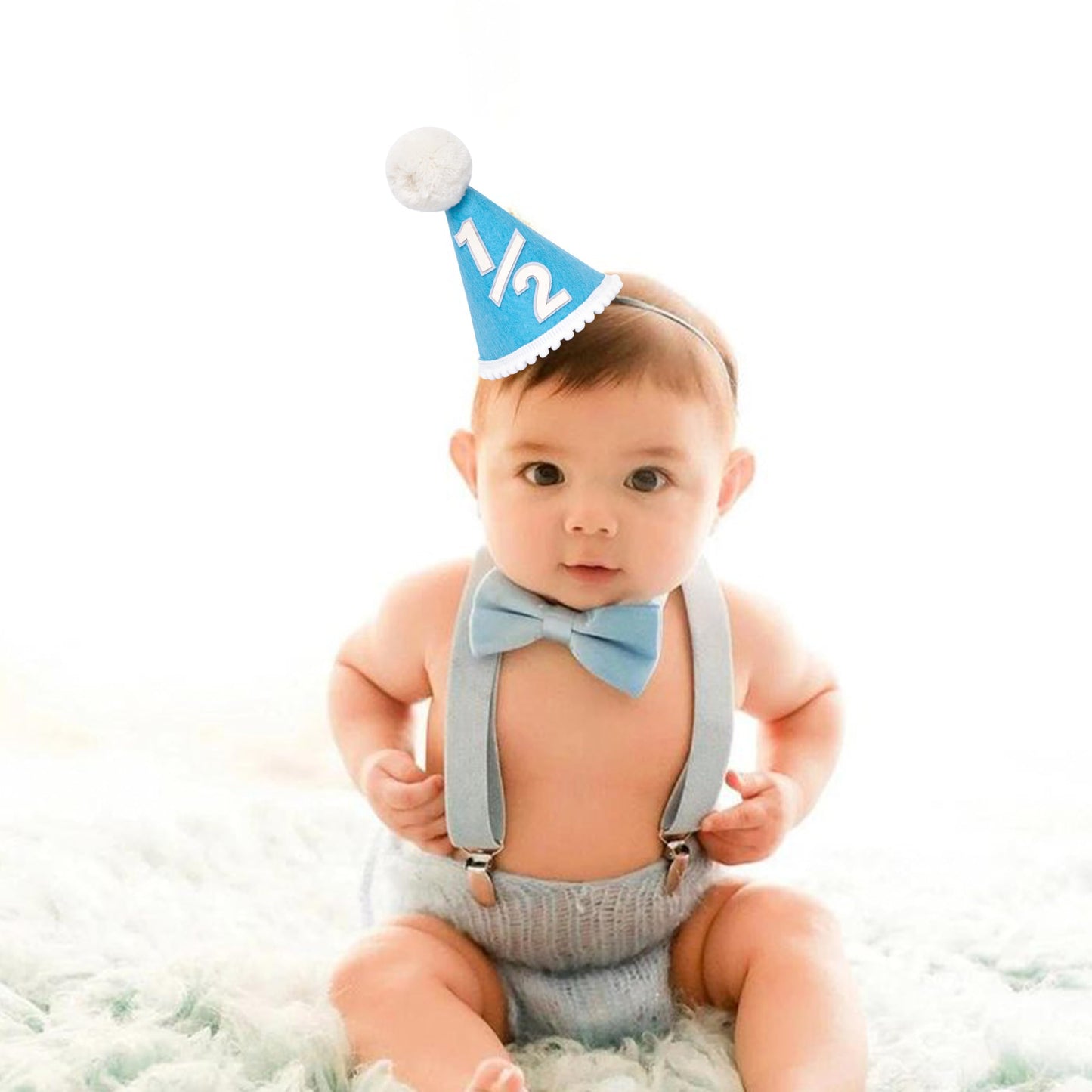 GIOGUK Half Birthday Hat - Baby 1/2 Birthday Party Taper Hat, Half Way To One Party Decoration Supplies Crown, Baby 6 Month Photo Prop Milestone