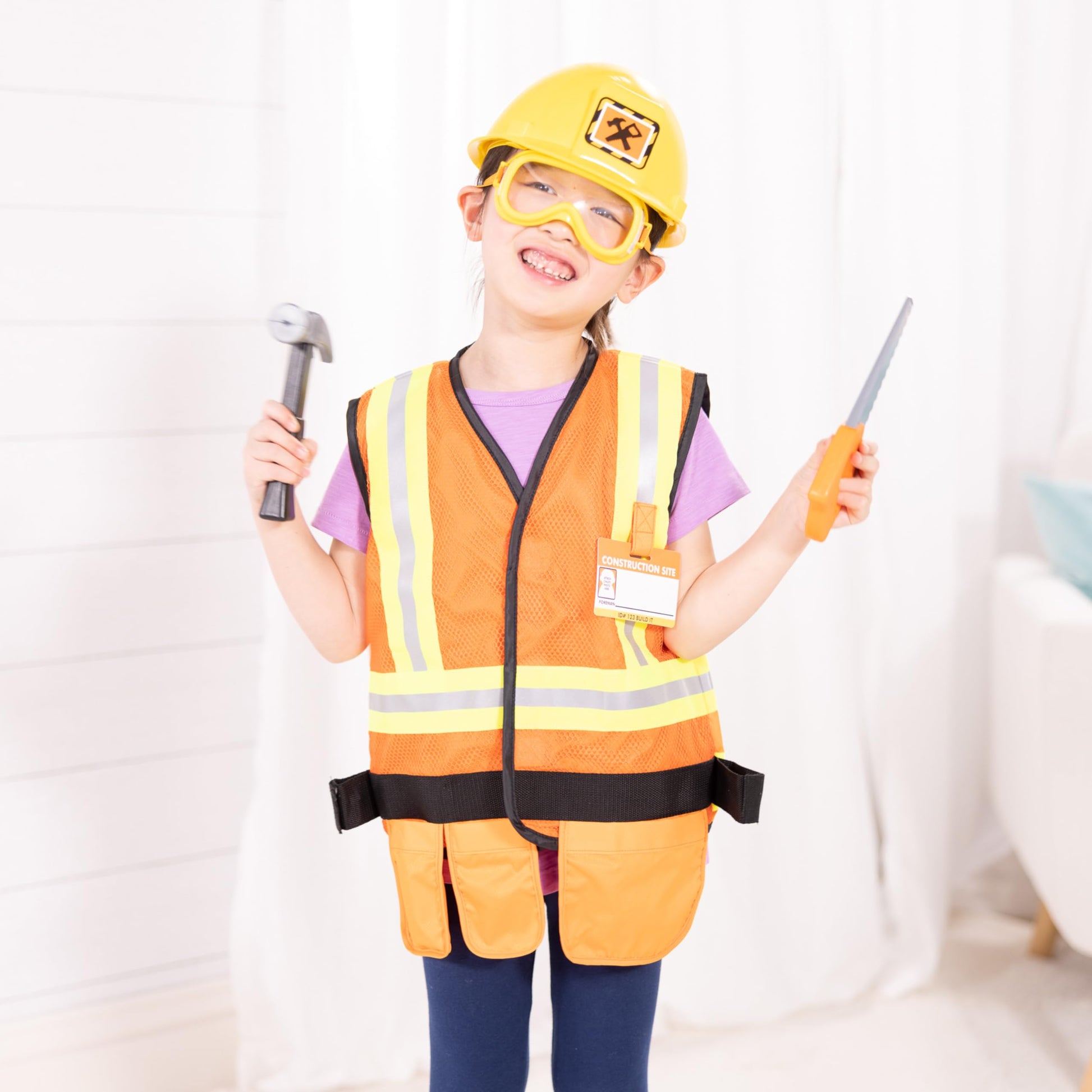 Melissa & Doug Construction Costume, Pretend Play Dress Up Set (6-Pc) Tools, Vest & Accessories, Role Play Toys for Kids 3+