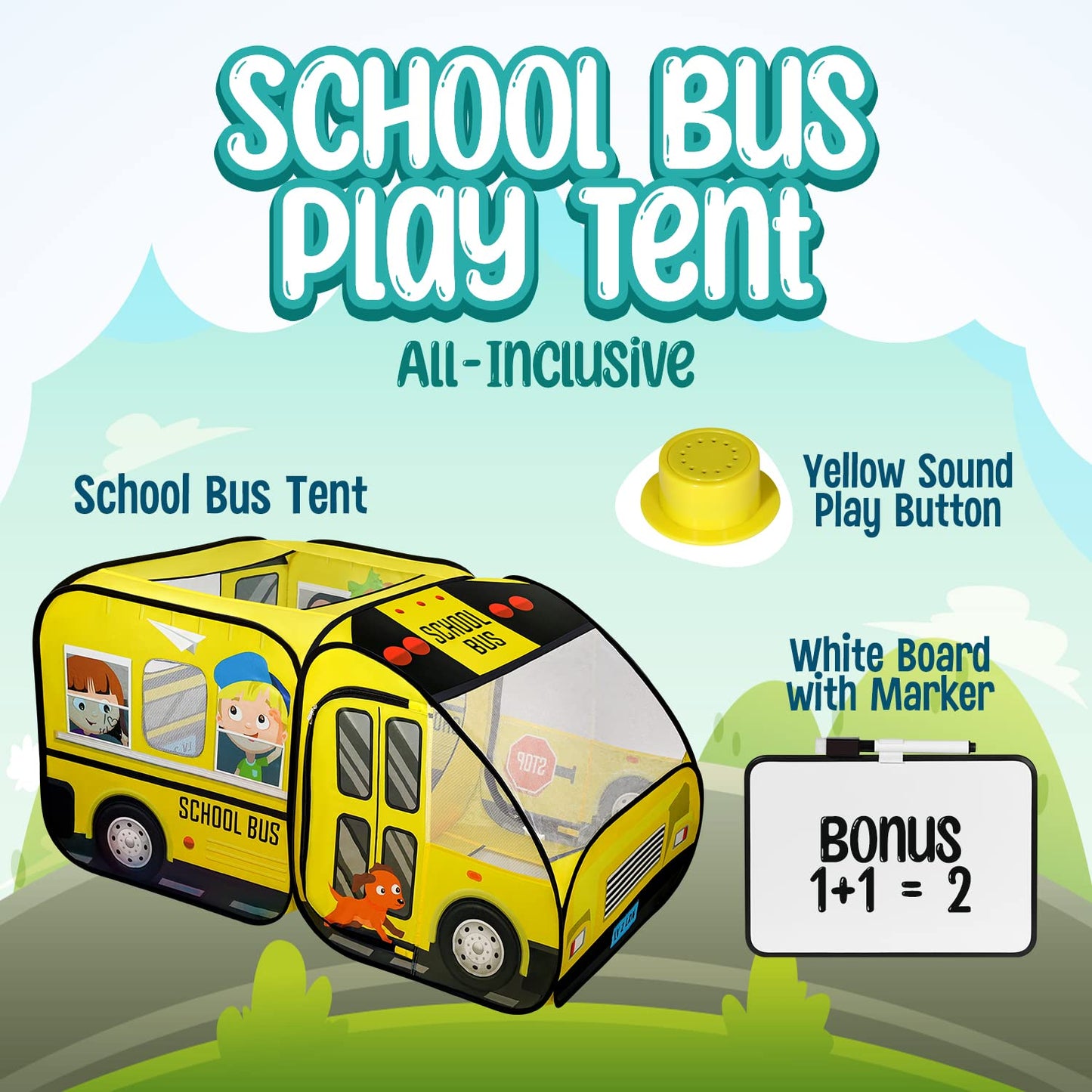 School Bus Pop-Up Kids Tent with Sound Play Button, Ball Pit for Toddler & Up - Easy Setup Tent for Indoor & Outdoor, Daycare Playground Activities