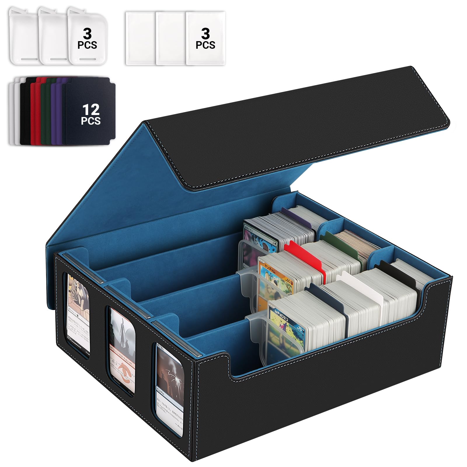CHIYOSING 3-Row Trading Card Storage Box, Bulk Cards Case for 2400+ Mtg tcg Magic Playing Game Card Organizer, Commander Deck Box with 3 Supports & 12
