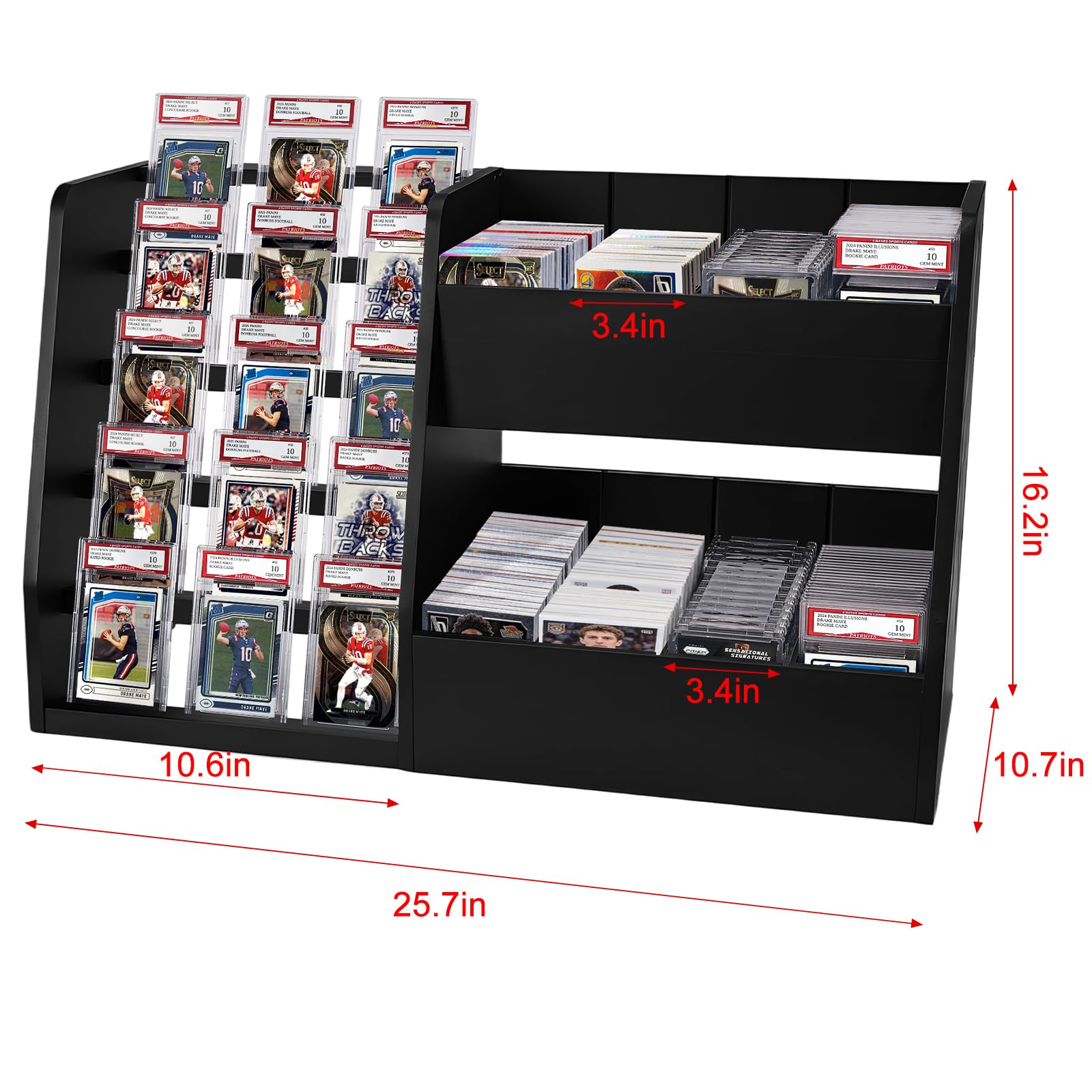 5-Tier Trading Card Display Case Stand- Holds Up to 200 Cards,Wood Sports Graded Card Display,Card Stand for Sports Baseball Cards,Card Game