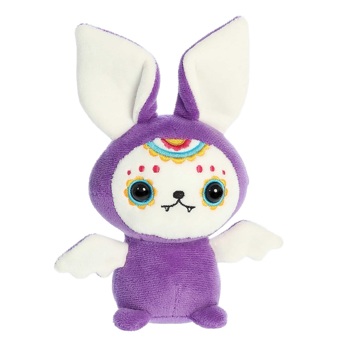 Aurora Spooky Halloween Bonita Sugar Skull Bat Stuffed Animal - Boo-Tiful Decor - Trick-or-Treat Fun - Purple 8 Inches