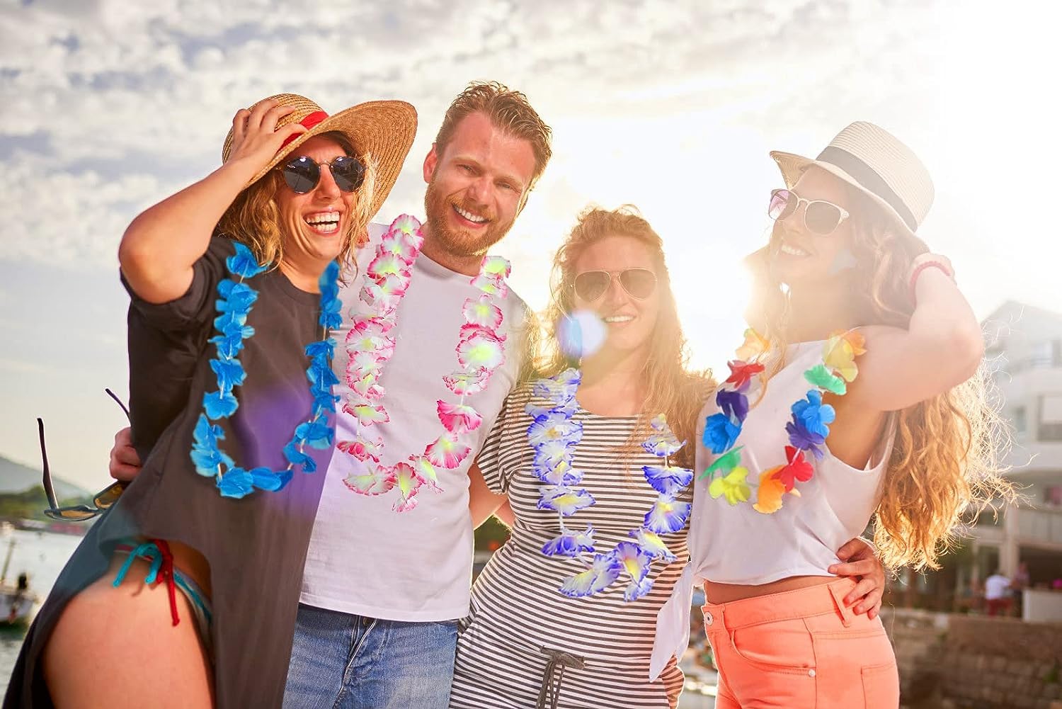 200pcs Hawaiian Leis for Beach Party Decors , Luau Birthday Party Decorations, Hawaiian Necklace Silk Flower leis for Luau Beach Birthday Party