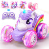 RUIDYA Unicorn Remote Control Car for Girls, 360°Rotating 4WD Stunt RC Cars for Boys with Lights, 2.4GHz Rechargeable Car Toys Gift for Toddler Kid