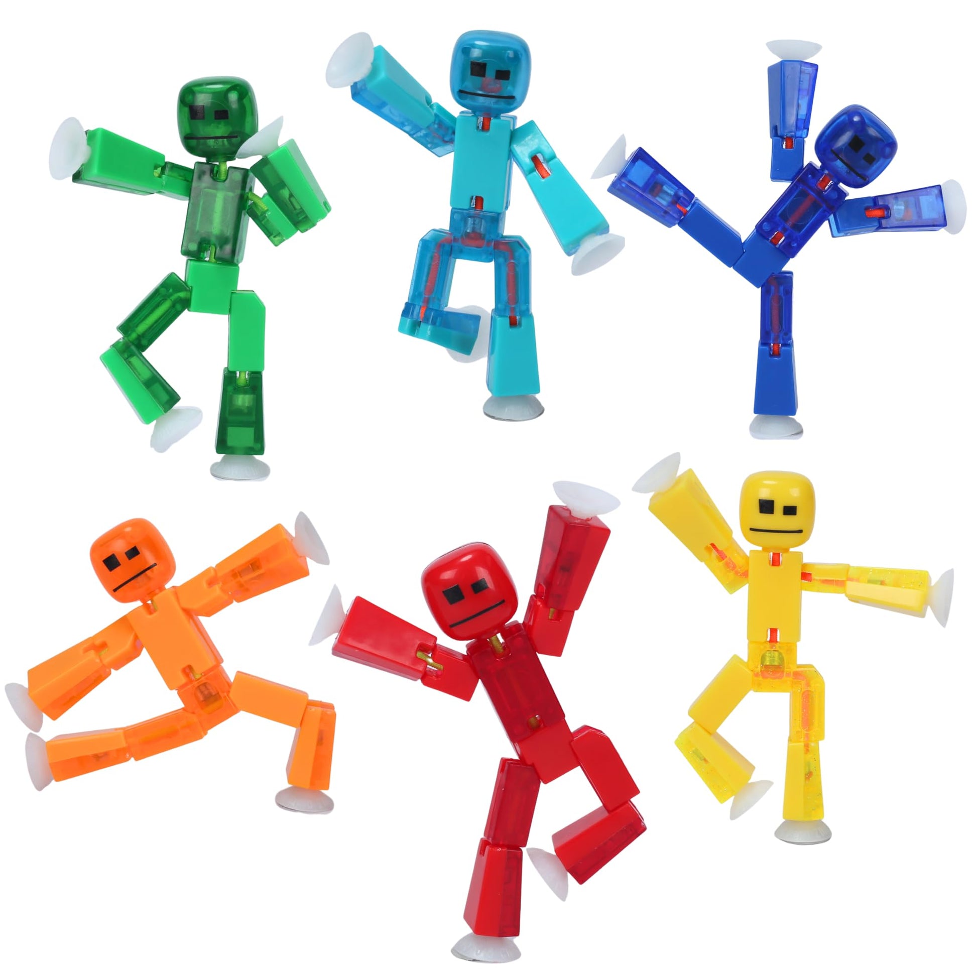 StikBot 6-Pack 2-Tone Series: Collectible Half-Clear & Half-Solid Action Figures - Poseable Stop-Motion Animation Toys with Dual-Sided Faces