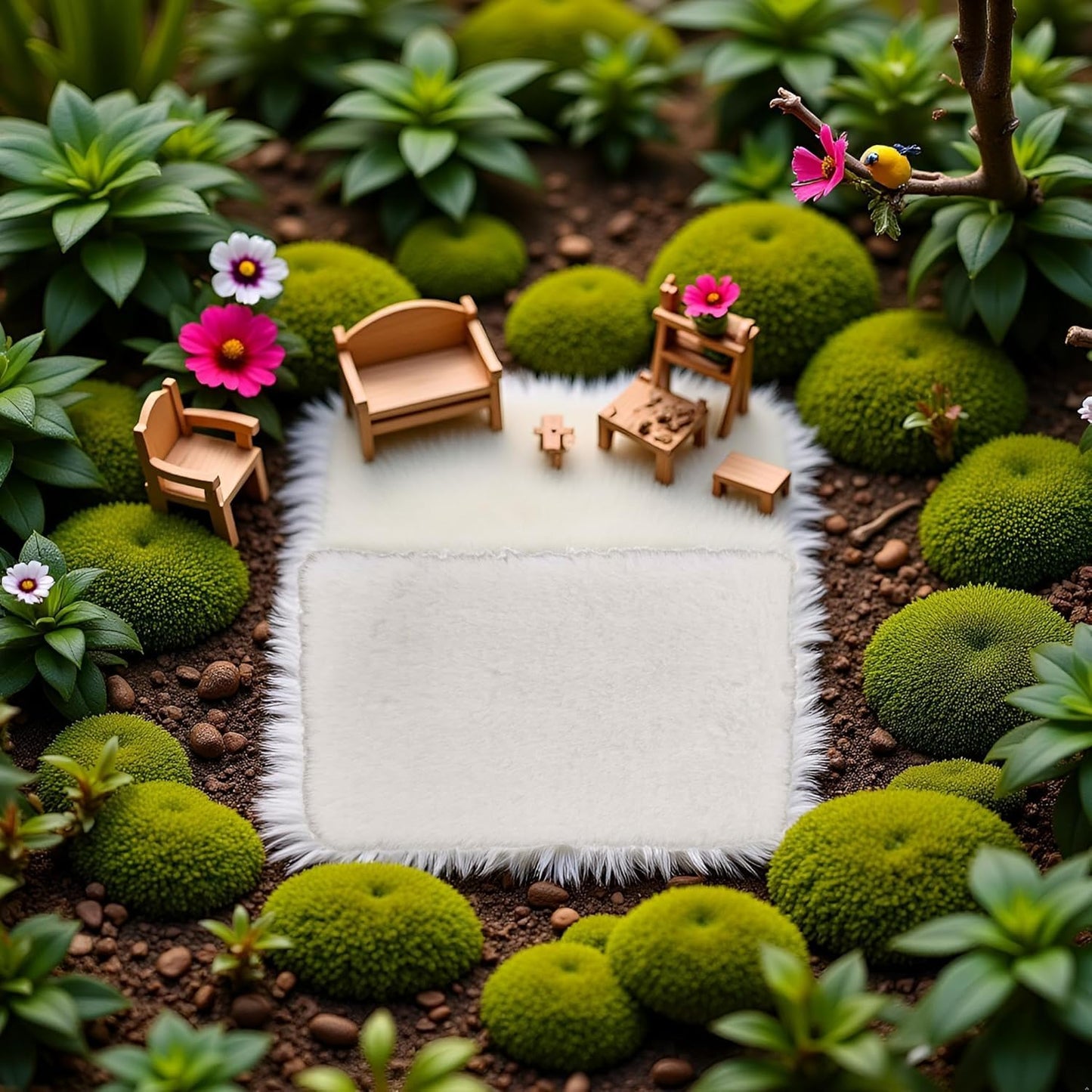 Miniature Square White Rug, Soft Carpet Decor for 1/12 Scale Dollhouses, Lightweight and Decorative Accessory for Doll House Interiors