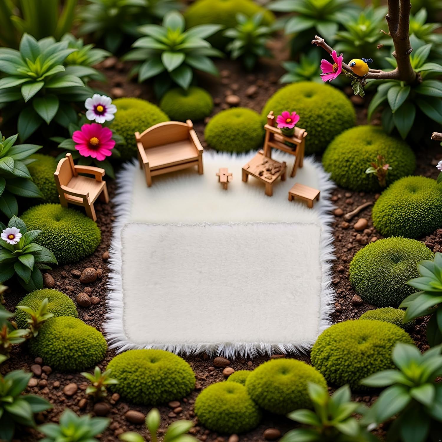Miniature Square White Rug, Soft Carpet Decor for 1/12 Scale Dollhouses, Lightweight and Decorative Accessory for Doll House Interiors