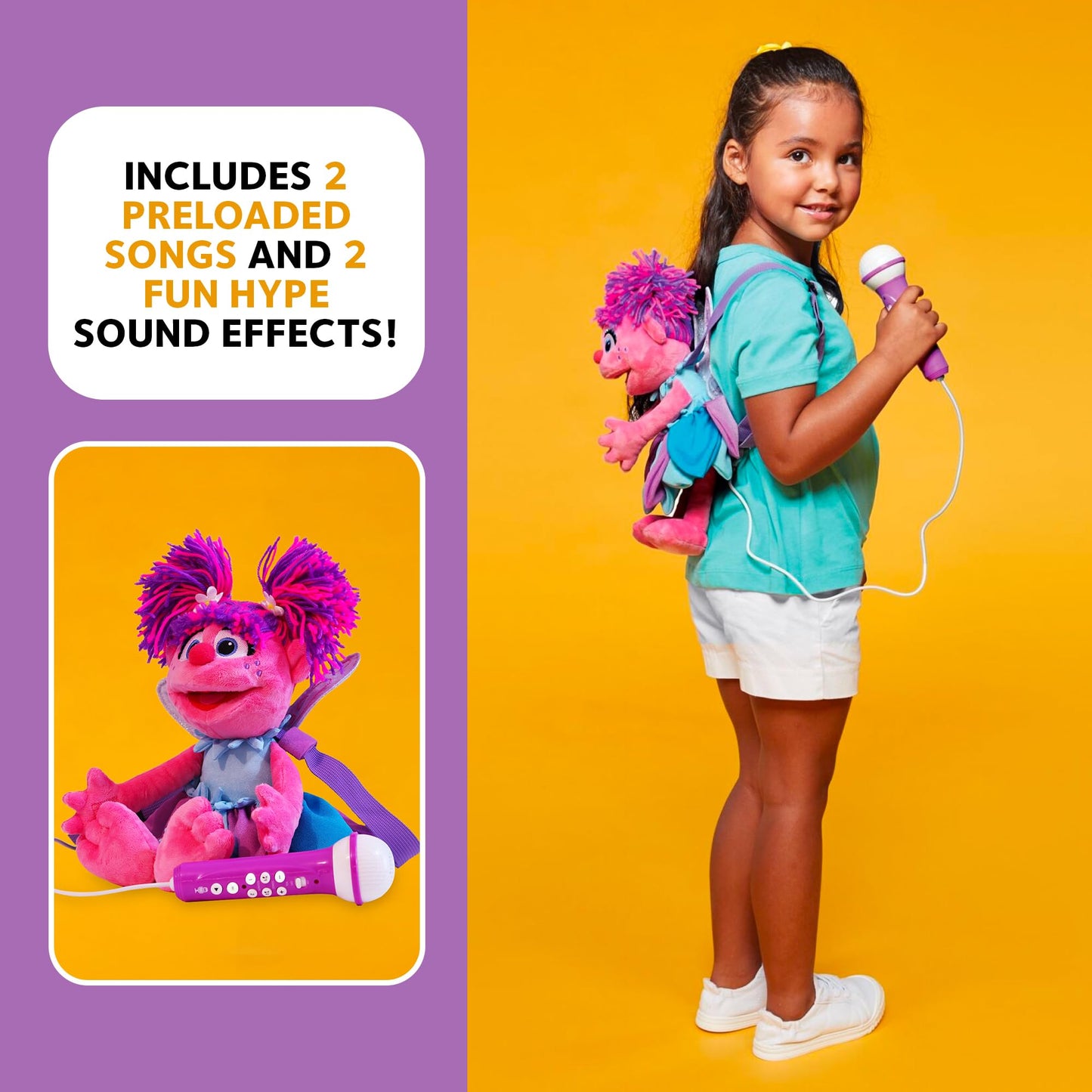 Singing Machine Karaoke Plush Sesame Street Toys (Abby Caddaby Plush Toy) - Adjustable Carrying Straps - Sing-Along Built-in Real Working Microphone &