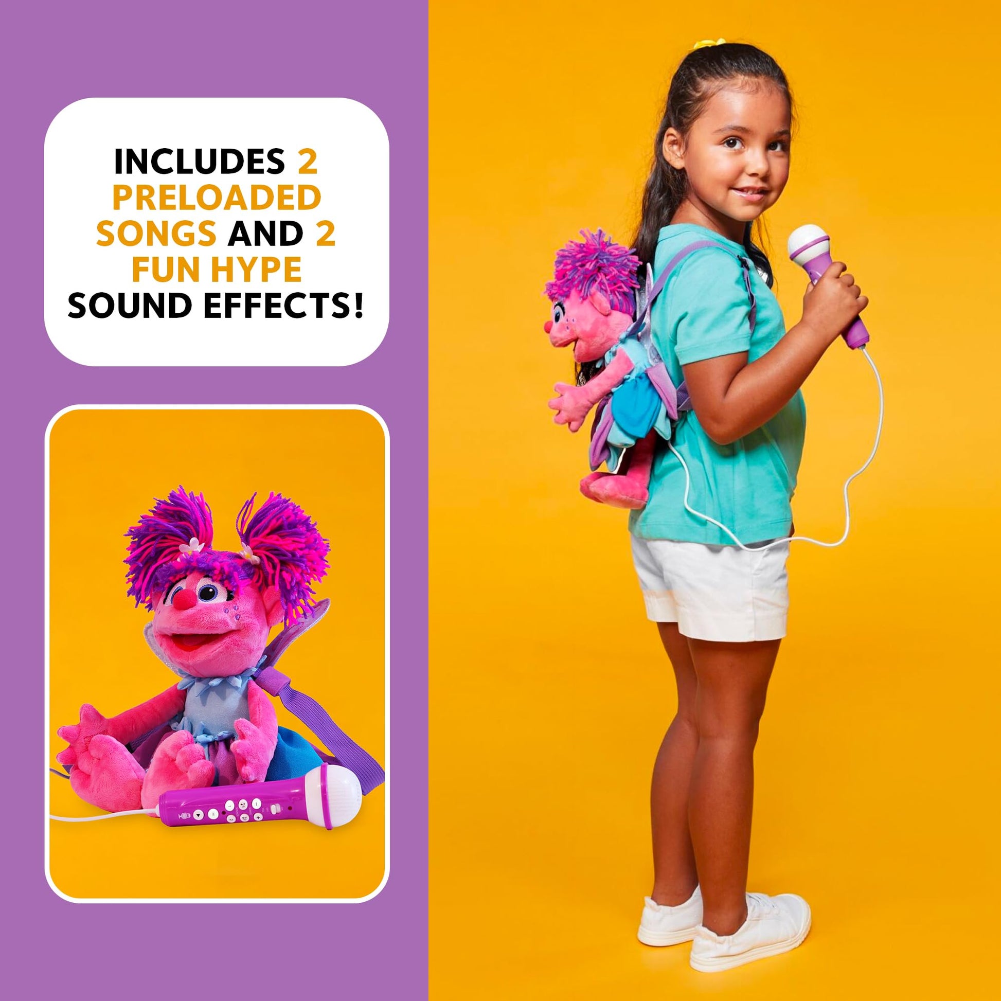 Singing Machine Karaoke Plush Sesame Street Toys (Abby Caddaby Plush Toy) - Adjustable Carrying Straps - Sing-Along Built-in Real Working Microphone &