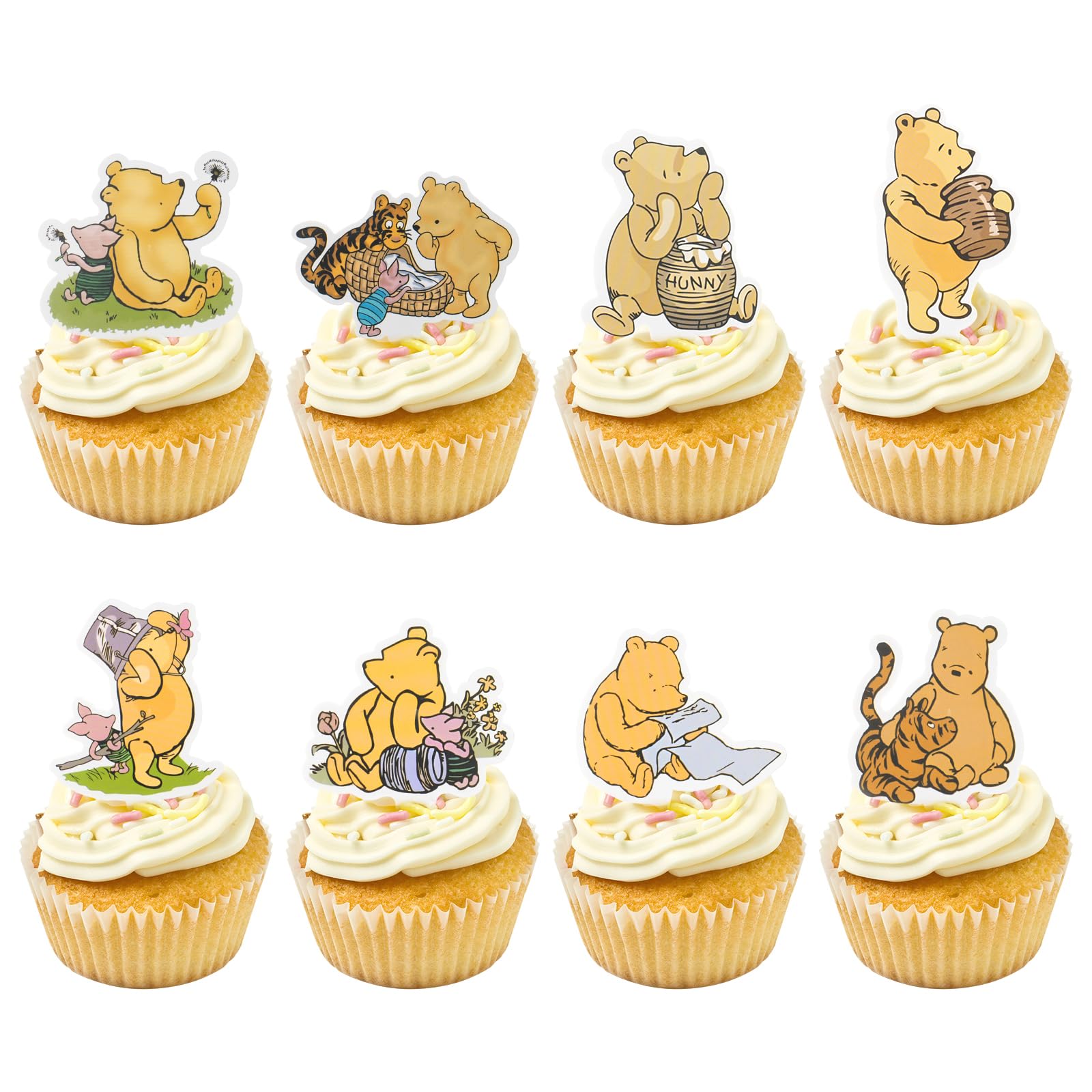 48 Pcs Classic Winnie Cupcake Toppers Cake Topper Cute Baby Shower Decorations Adorable For Bee Themed Party Decor Welcome Baby First Birthday